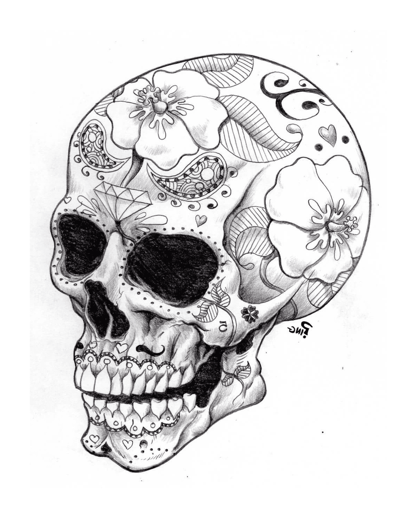  Halloween adulto, scheletro 2, cranio con fiori 