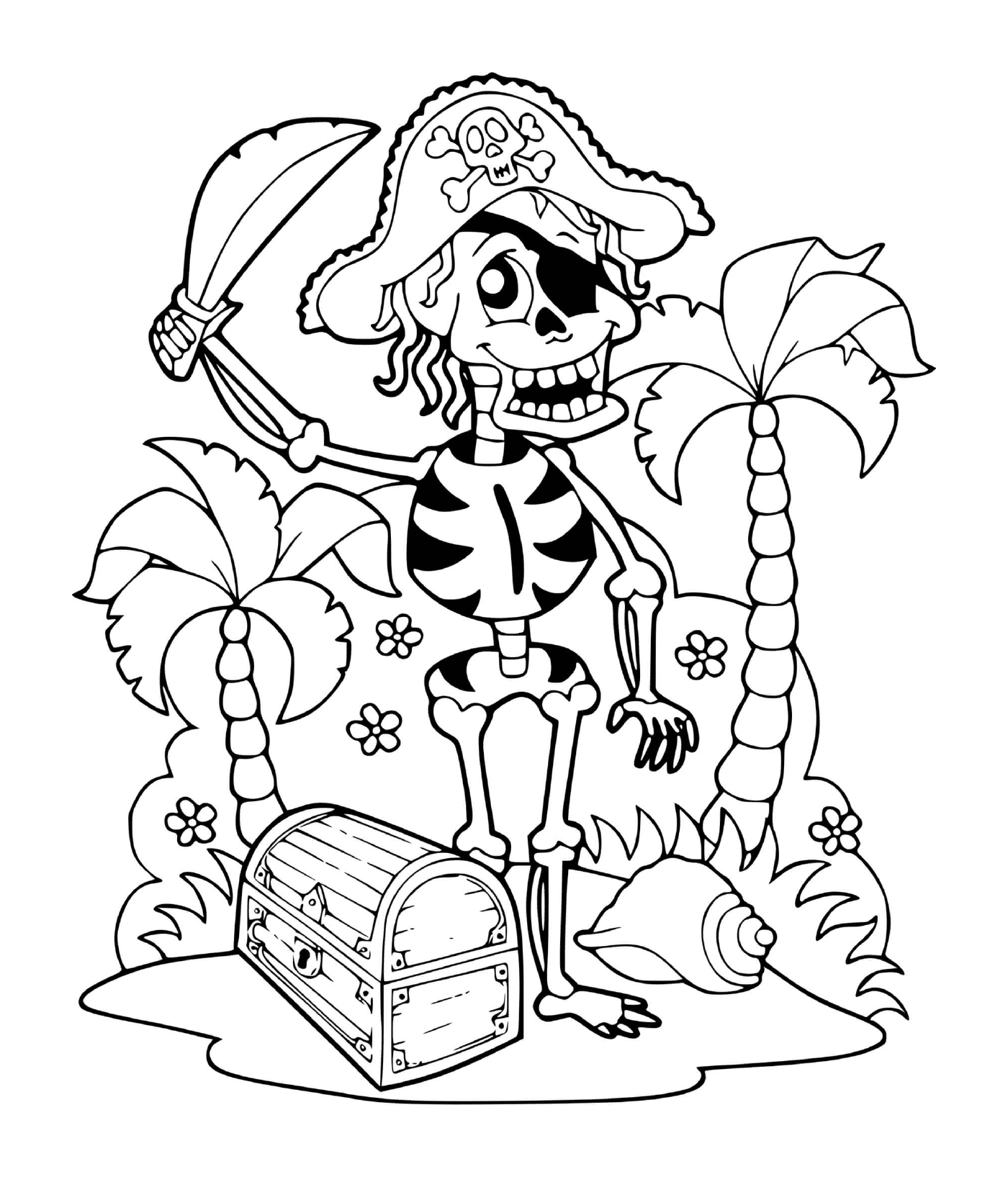  Esqueleto pirata con tesoro 