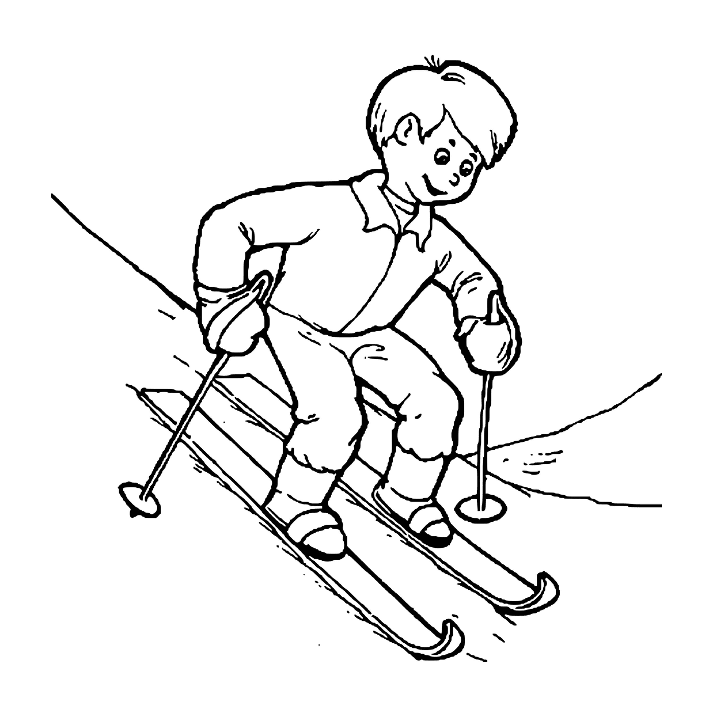  Ребёнок с энтузиазмом учится кататься на лыжах 