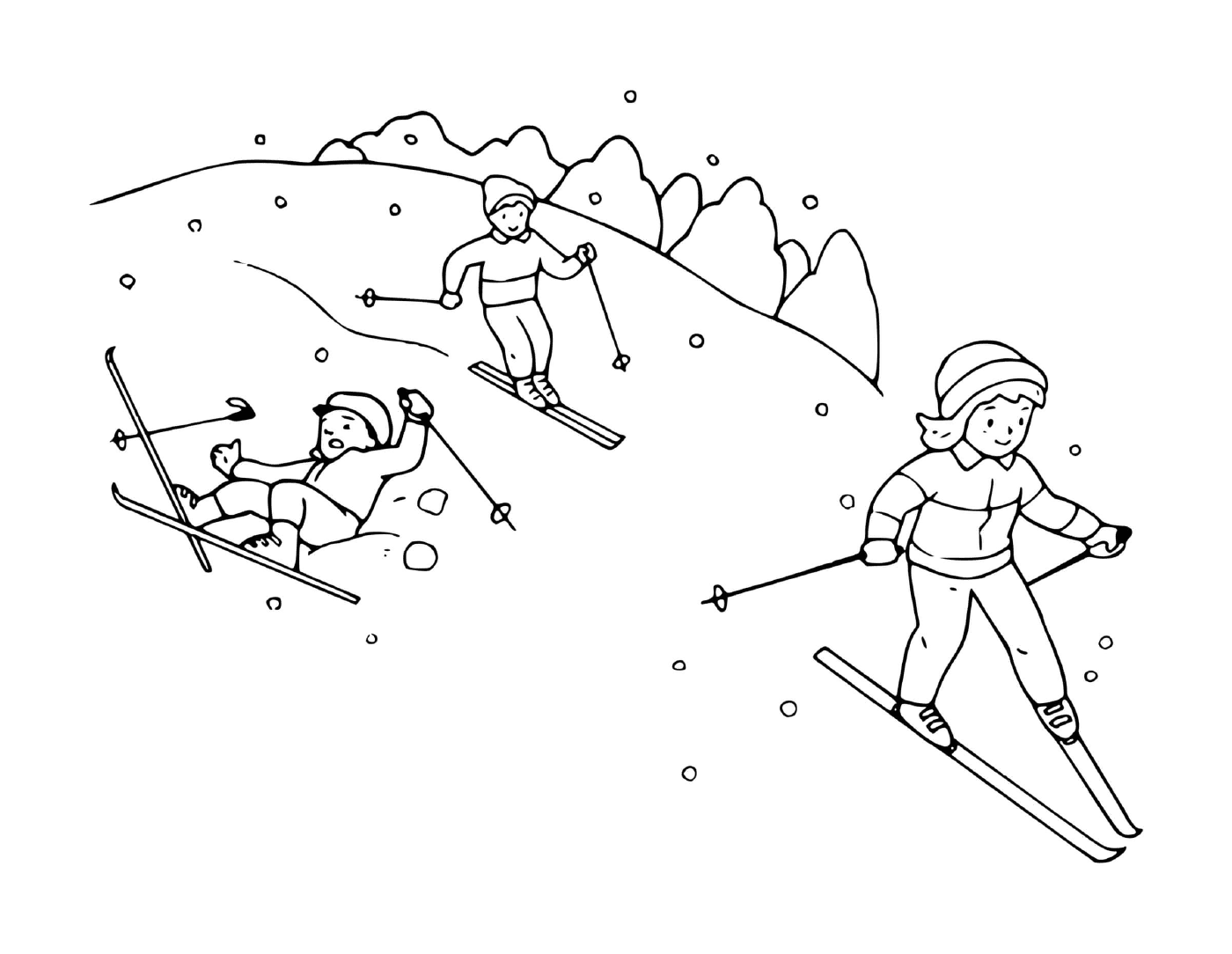  Семья весело катается на лыжах вместе 