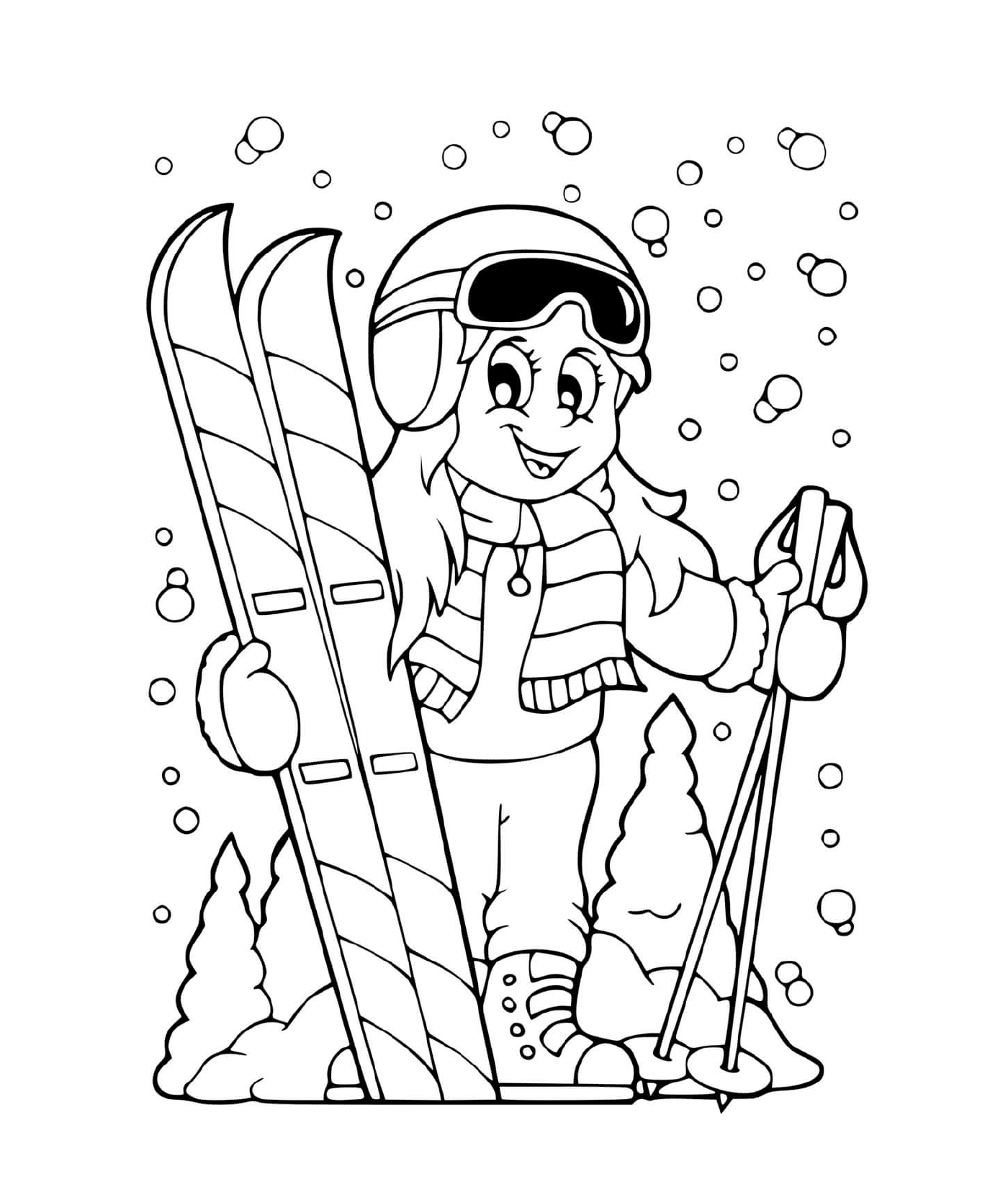  Mujer equipada con esquís sonrientes 