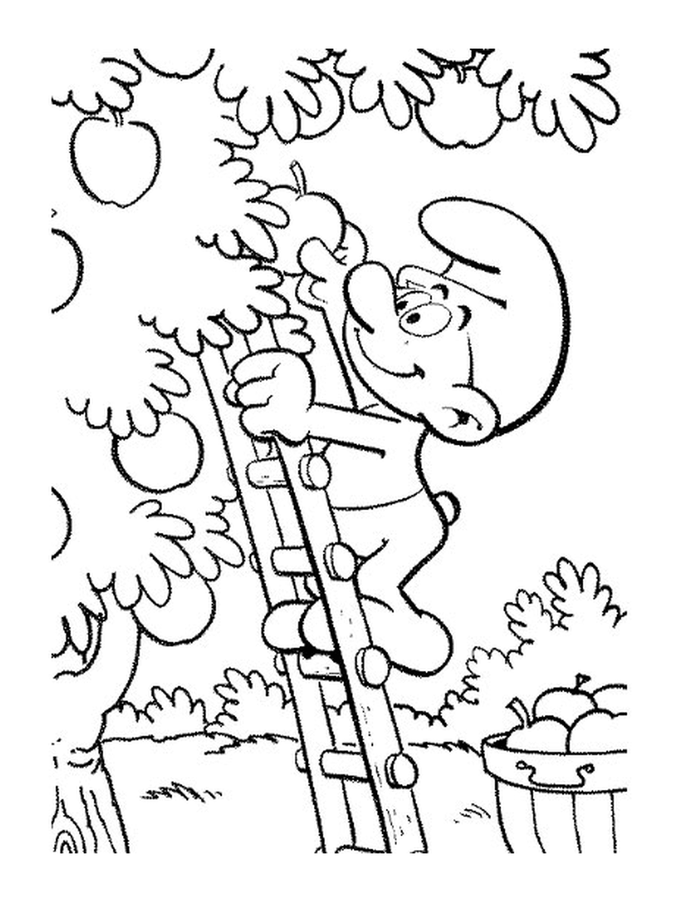  A Smurf climbing on a ladder 