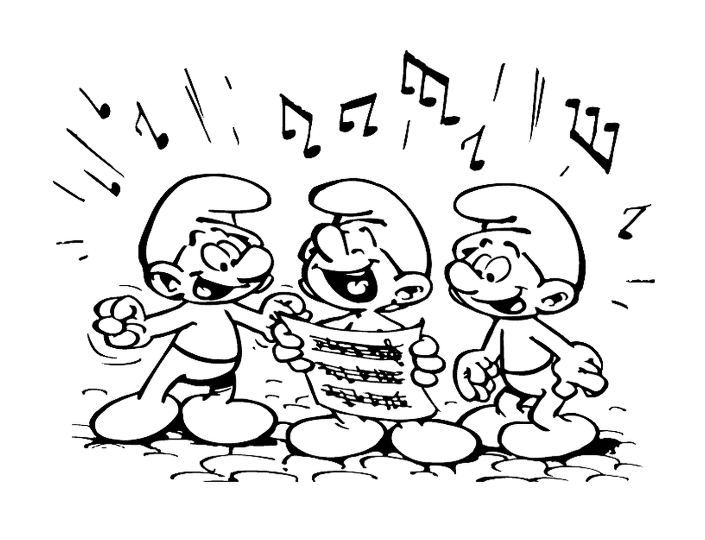  Tres pitufos cantan armoniosamente 