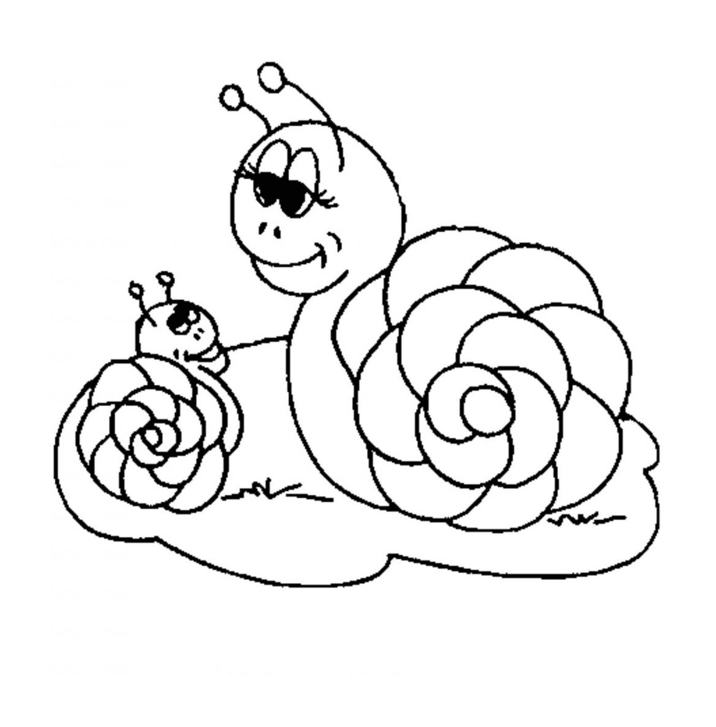  Mamma Snail e il suo bambino con un'ape 