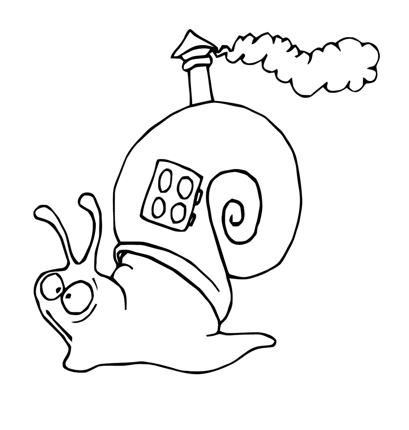  Hugo snail with smoke coming out of his shell 