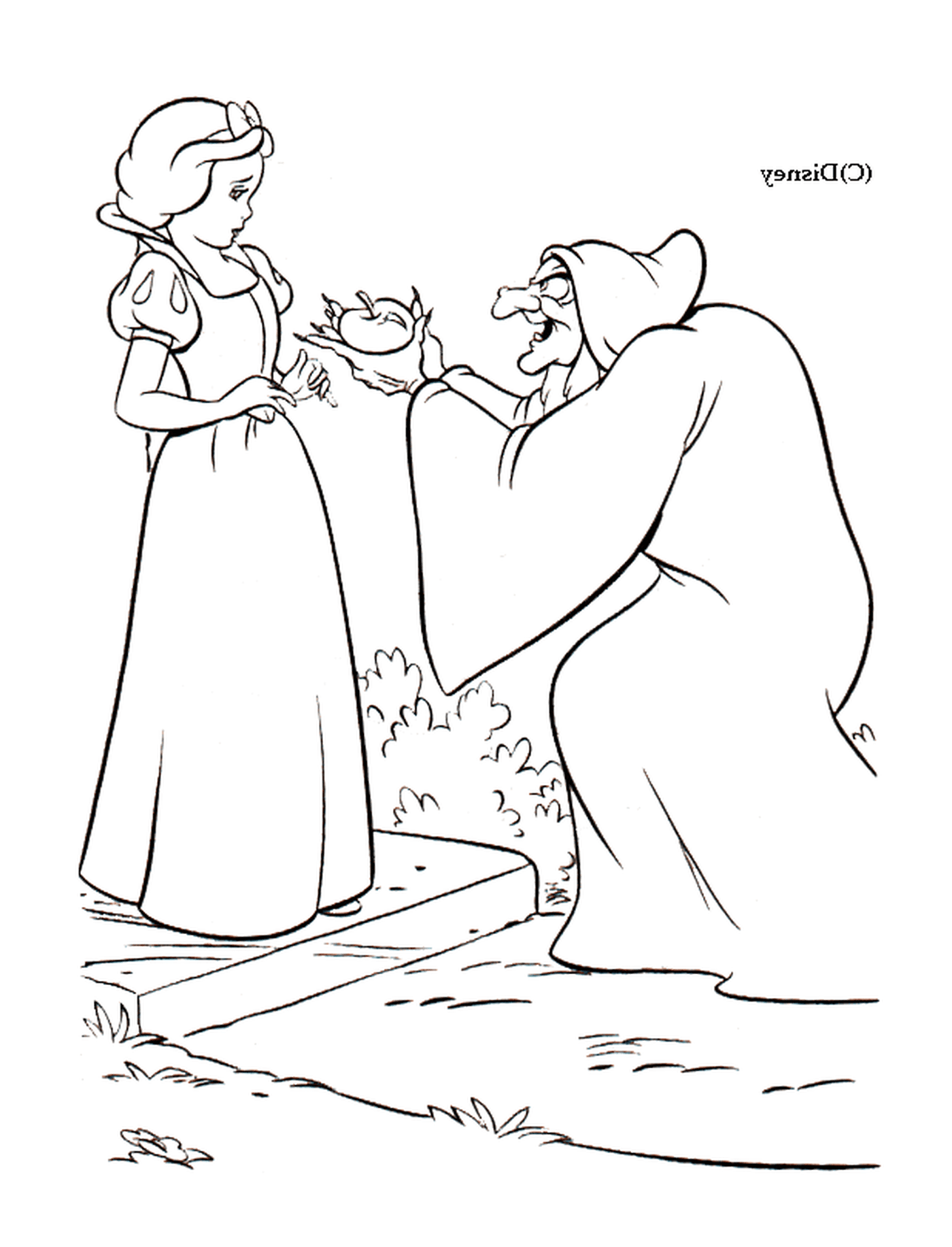  The witch gives the apple to Snow White 