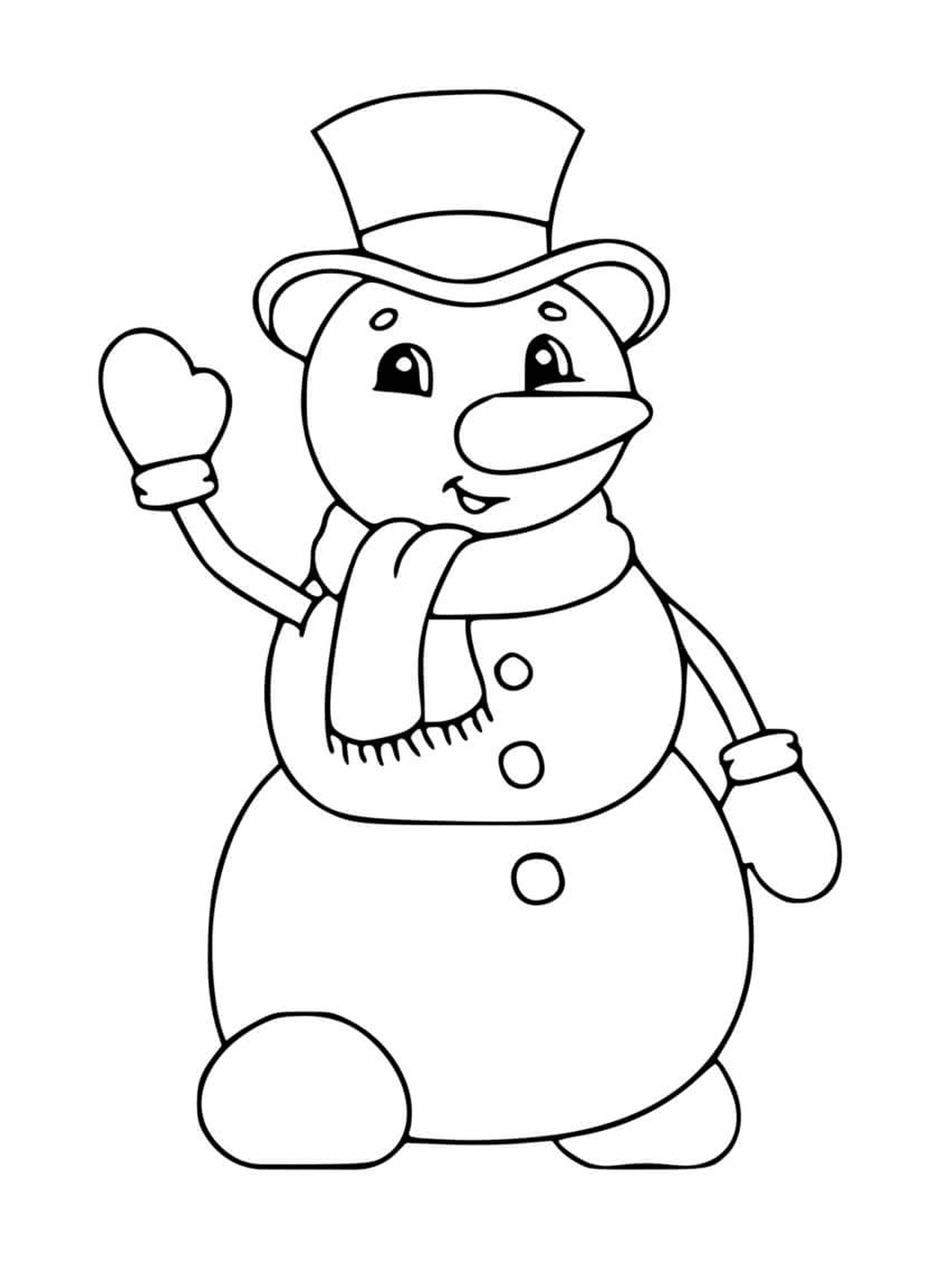  A snowman with a scarf and gloves to warm up in winter 