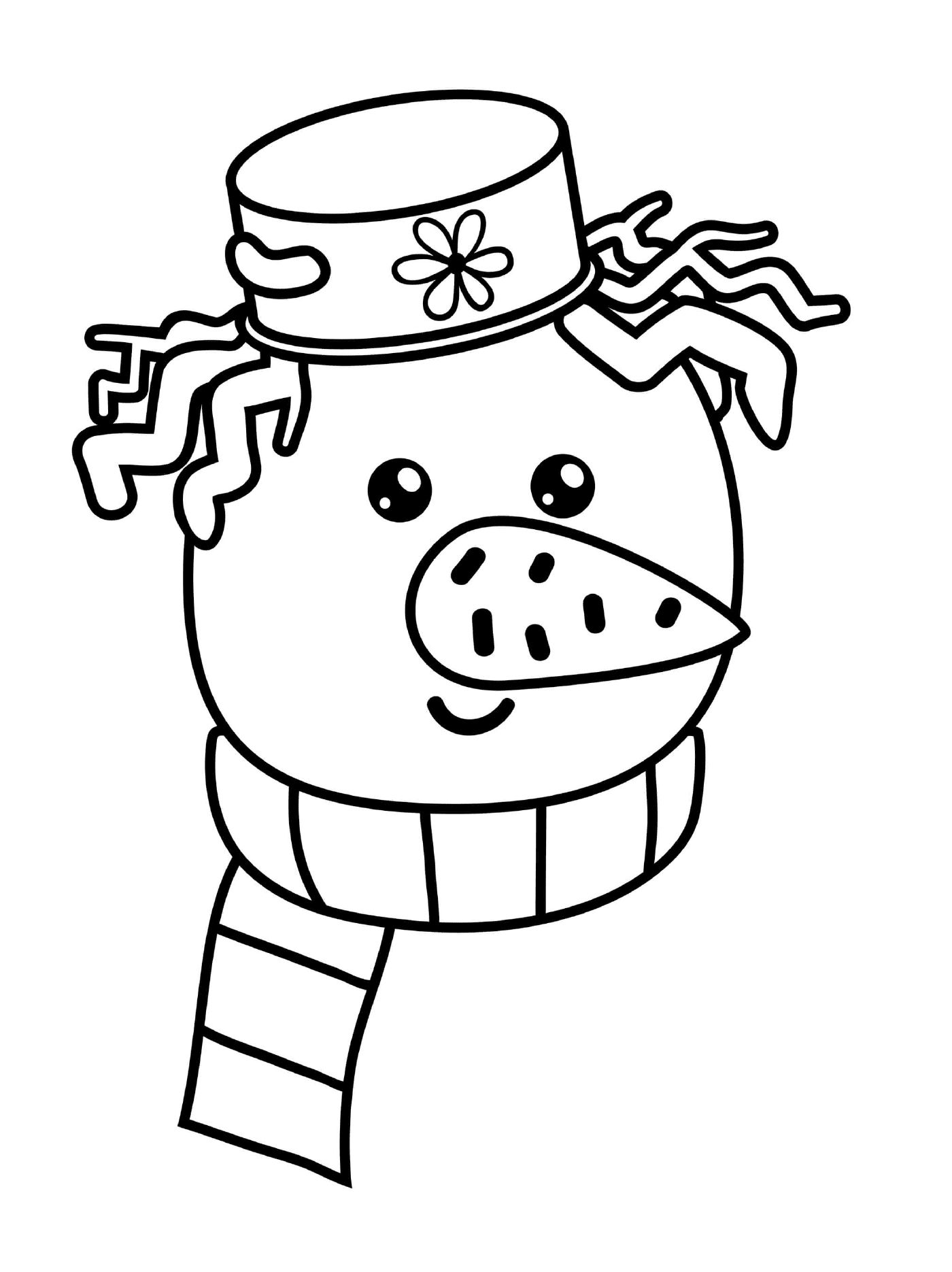  Der Kopf eines Schneemanns mit Hut und Schal 