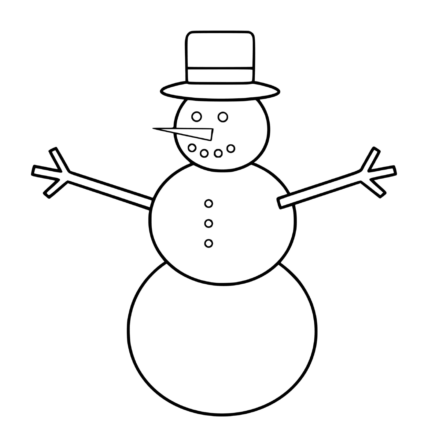  A classic snowman with two branches of wood 