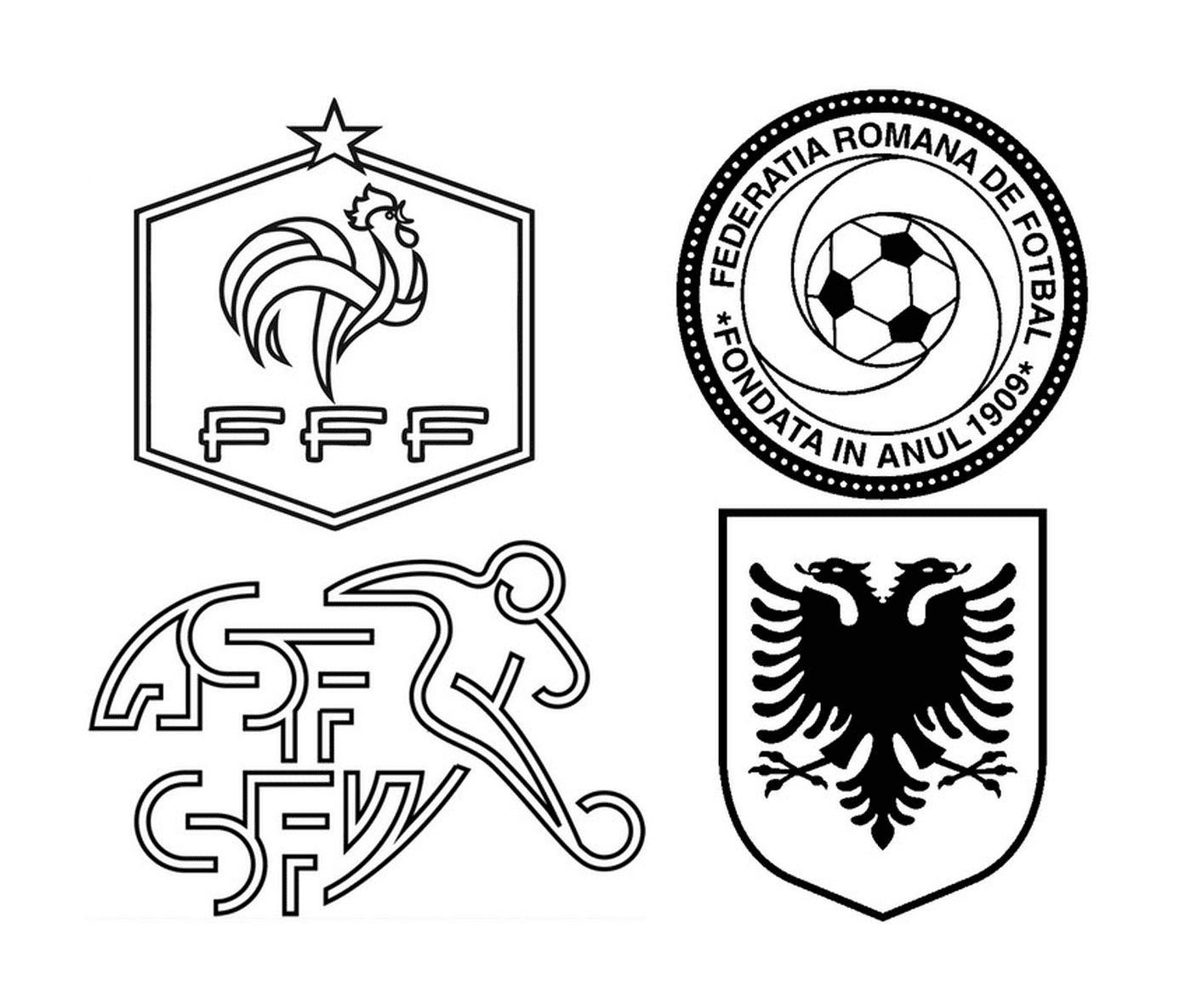  Die Logos von vier Fußballmannschaften 