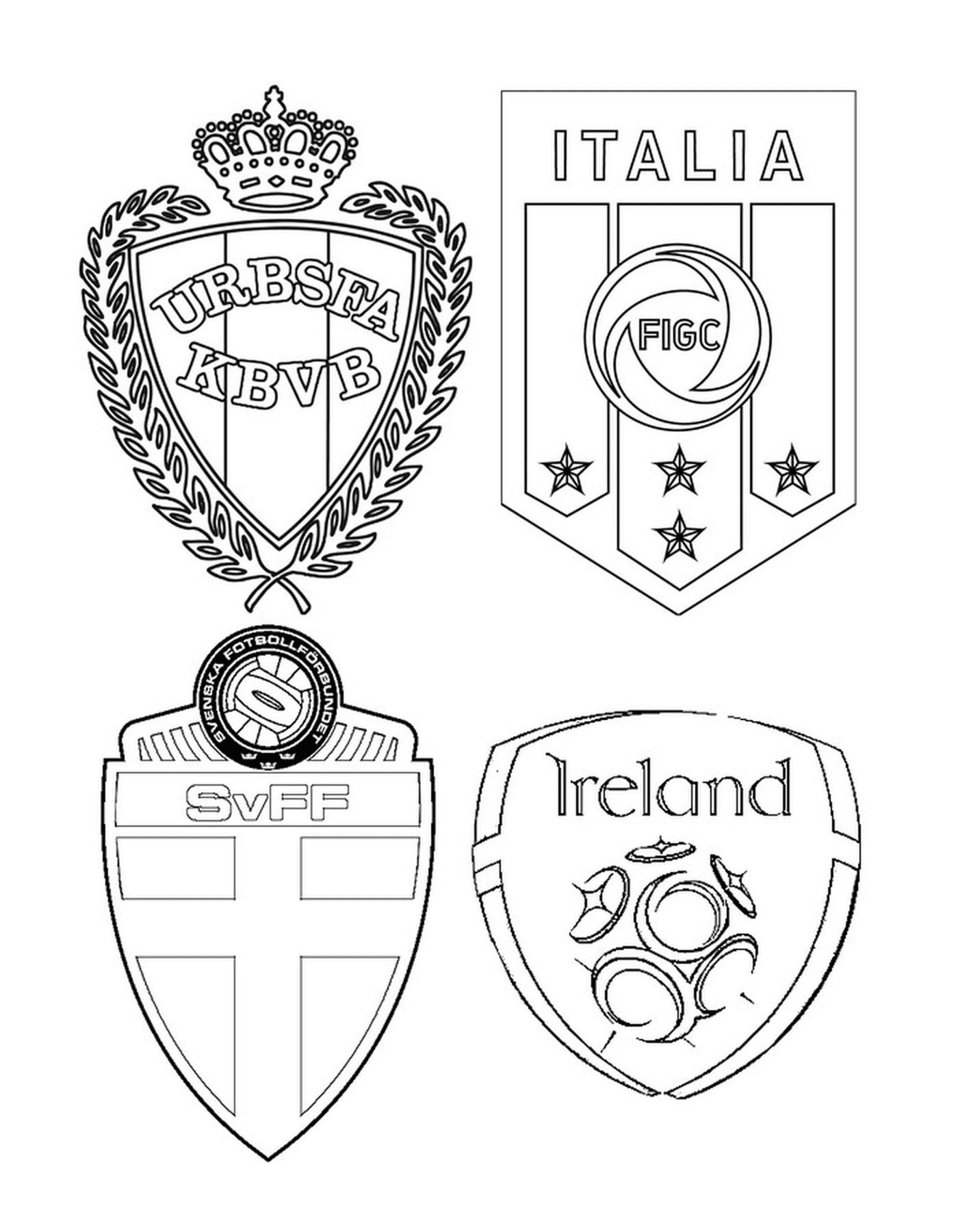  Vier Fußball-Team Logos mit verschiedenen Designs 