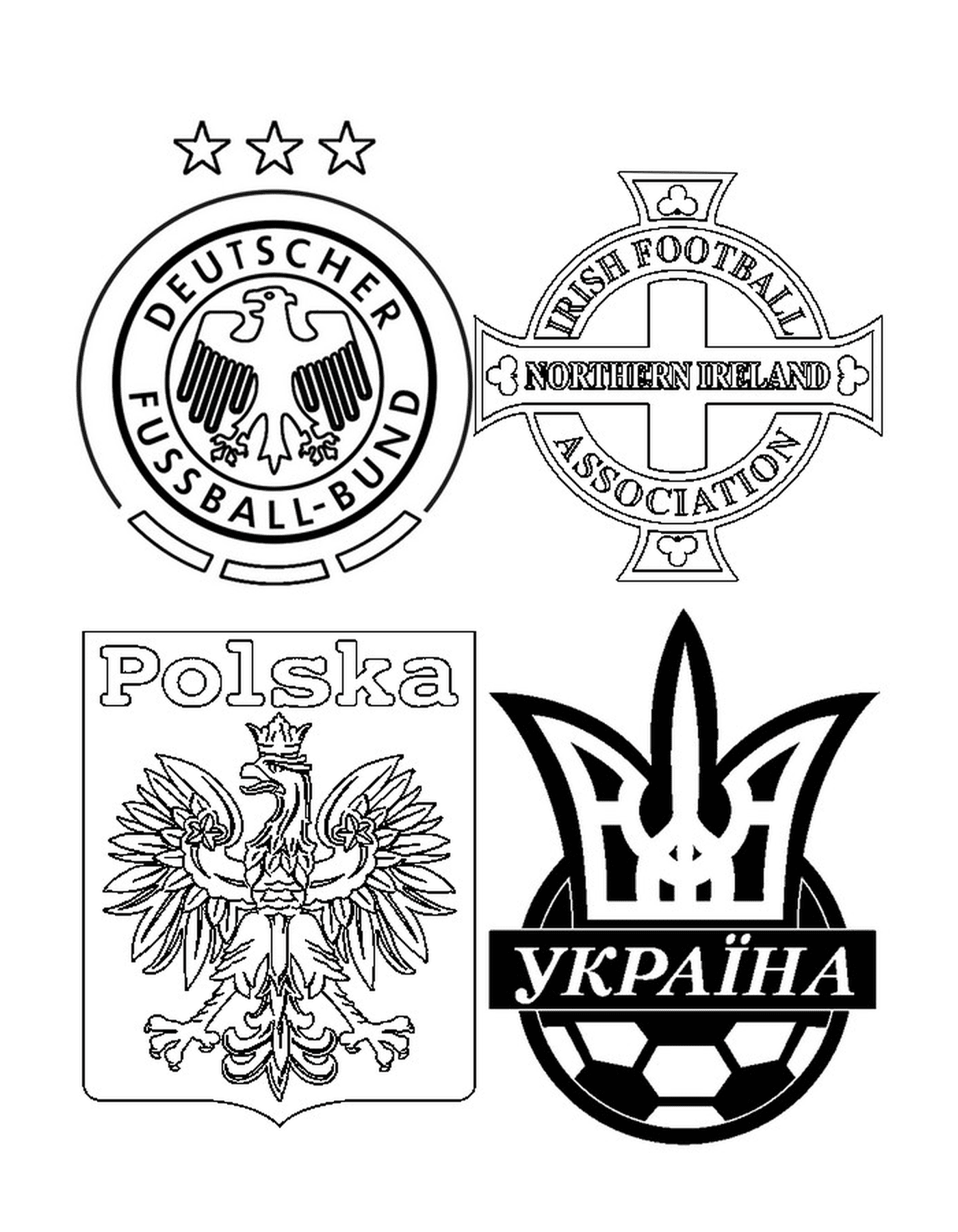 Vier Logos von Fußball-Teams, einer von ihnen hat ein Kreuz 