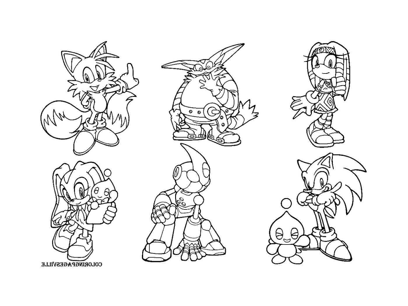  Un conjunto de seis personajes de dibujos animados 