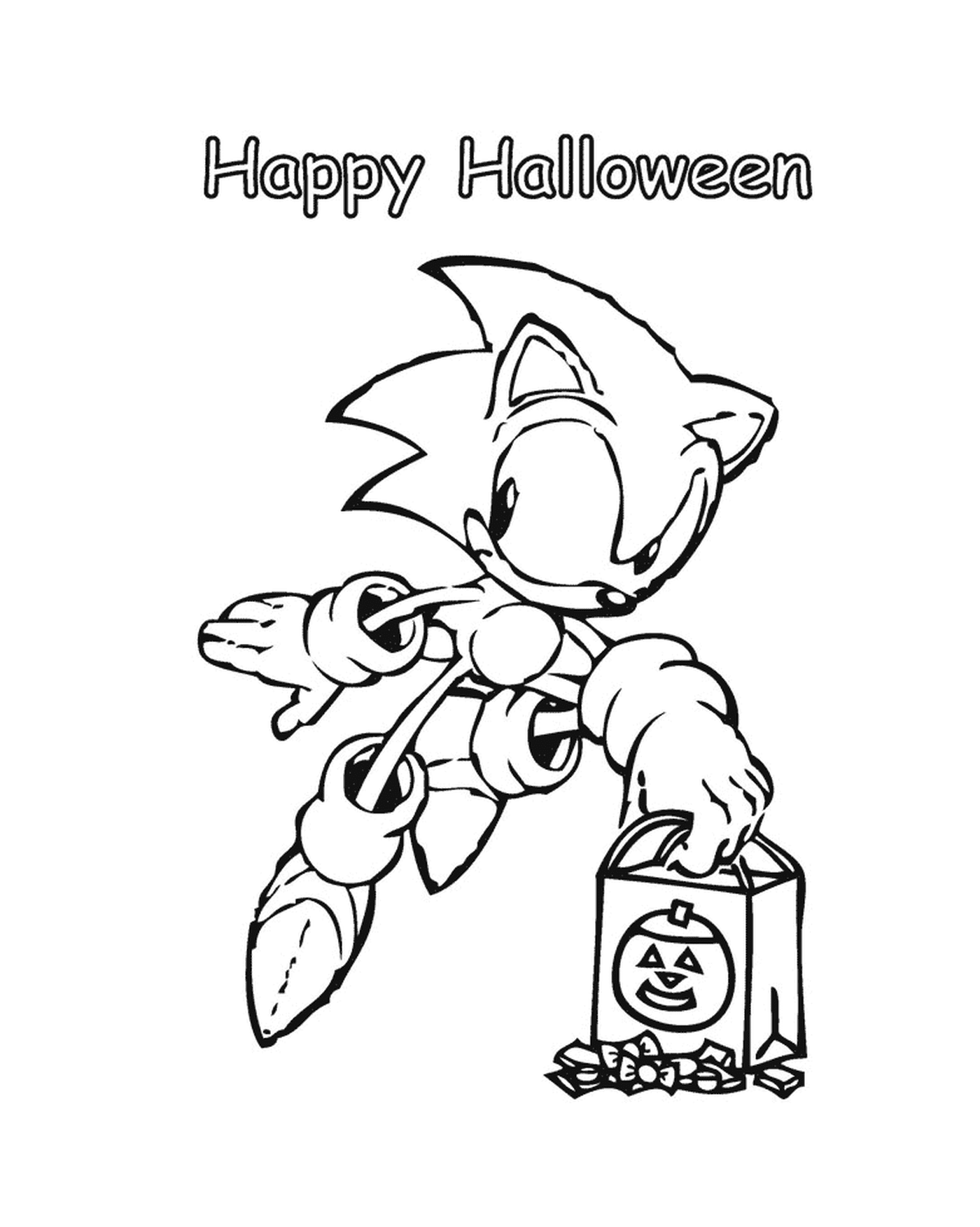  Sonic mit einer Halloween Tasche 