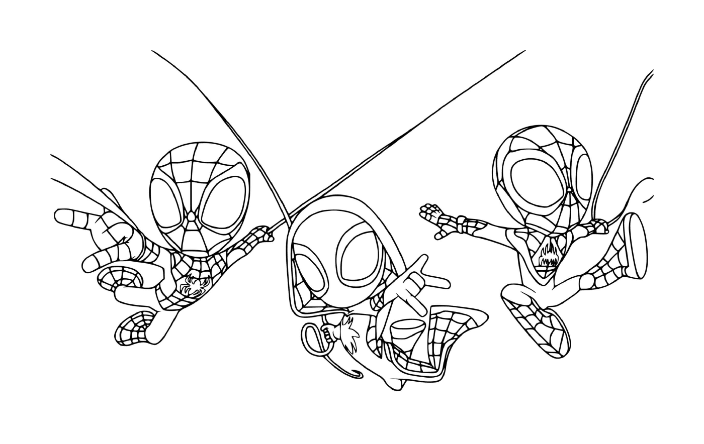 Spider-Man Gruppe hängt an einem Seil