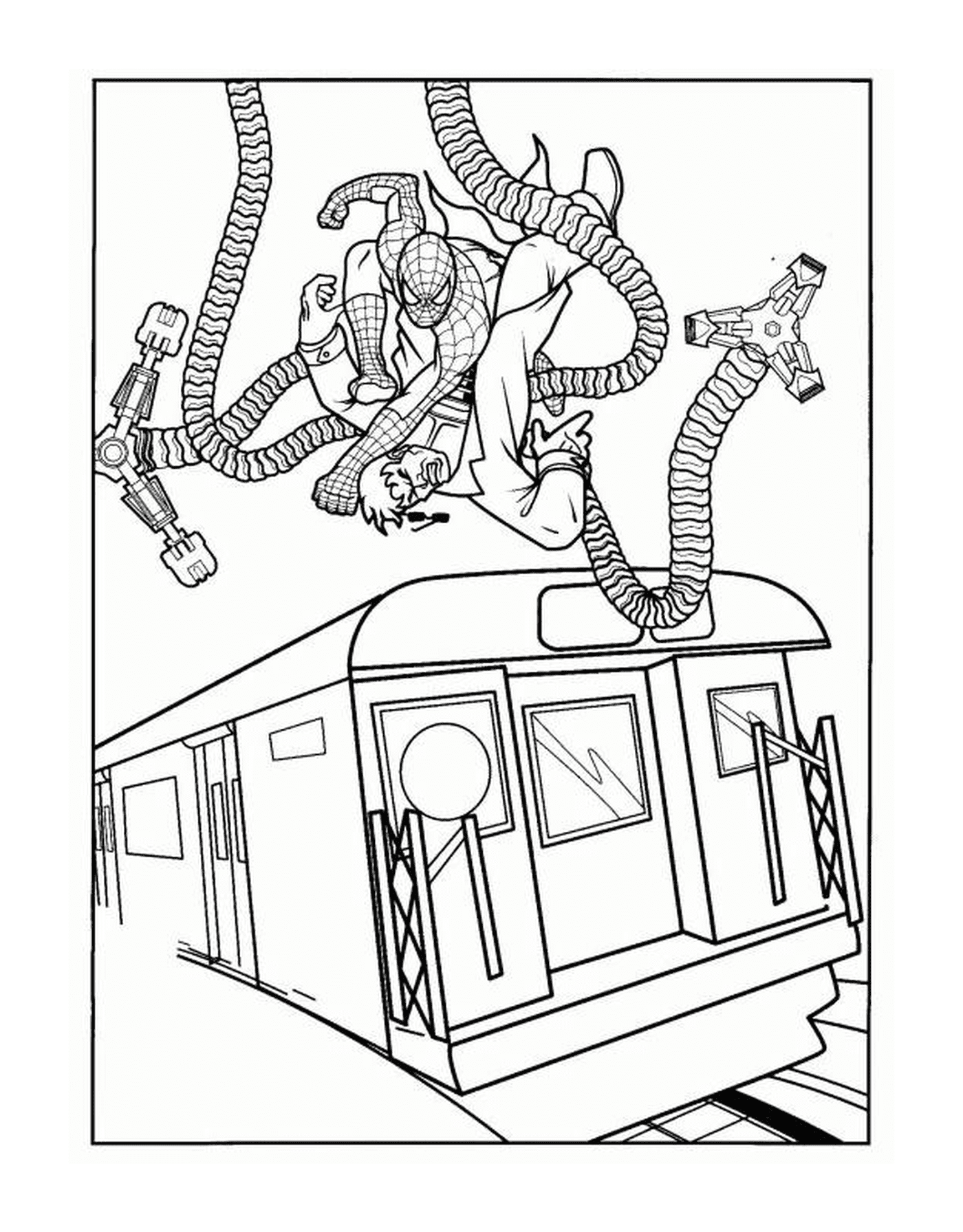  Человек-паук прыгает через поезд 