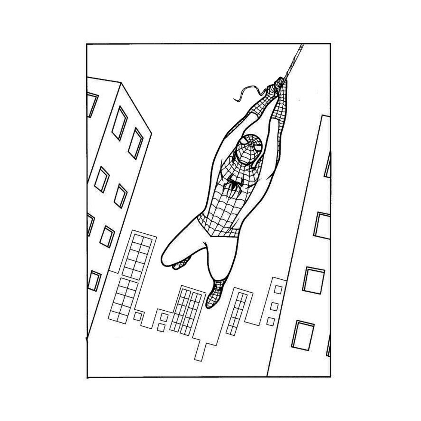  Человек-паук, висящий на веревке 