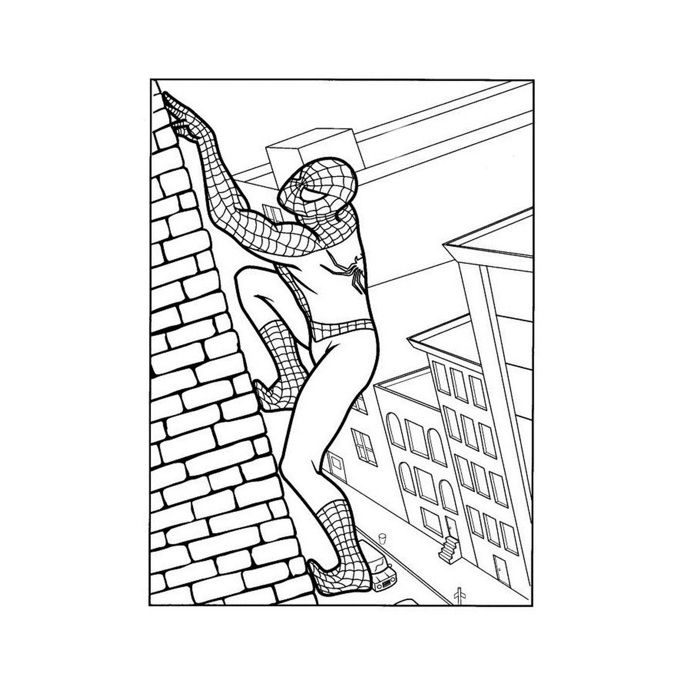  Spiderman klettert auf eine Wand 