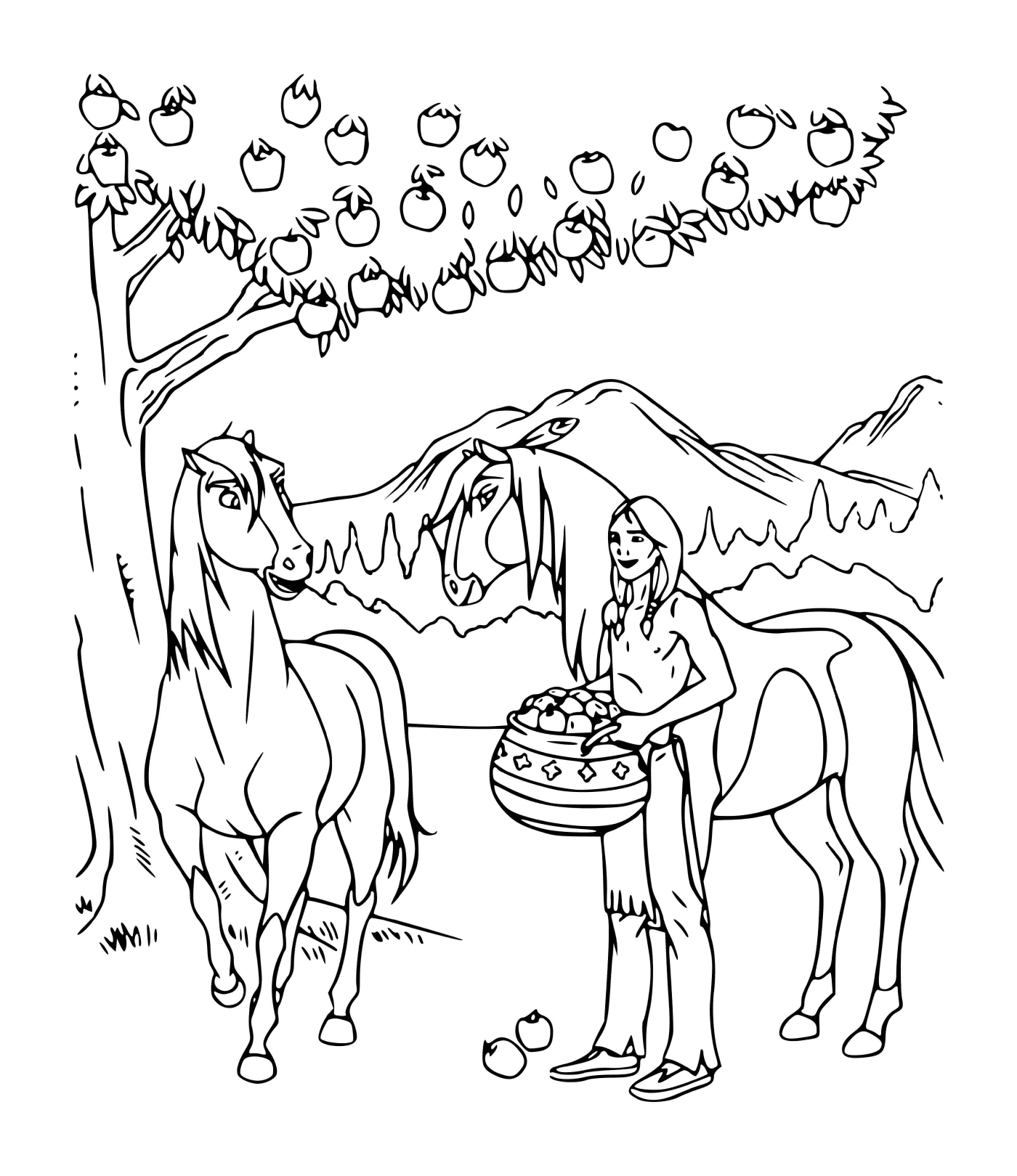 Дух и индейцы поднимают яблоки 
