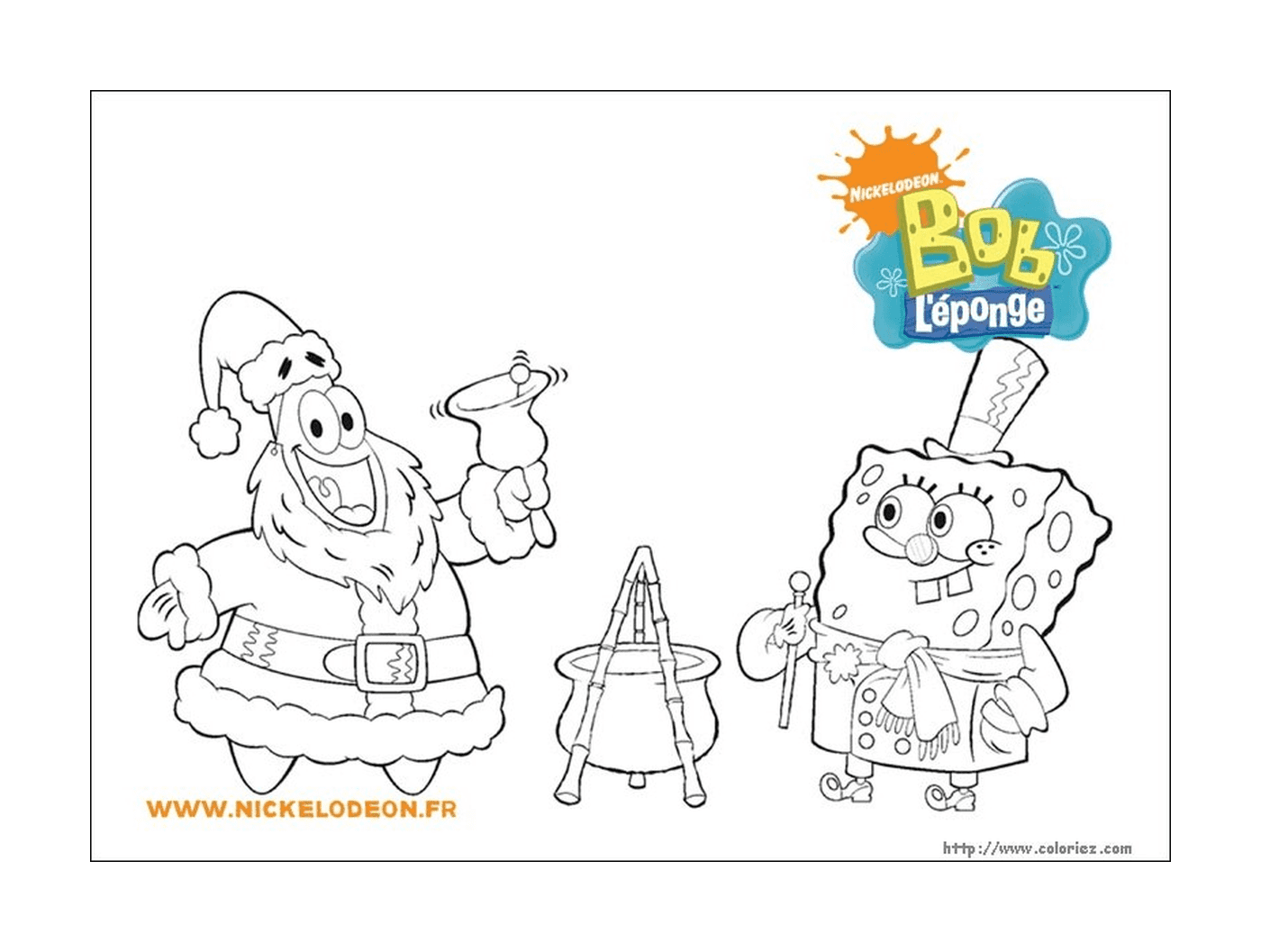  Coloring of Sponge Bob and Santa Claus 