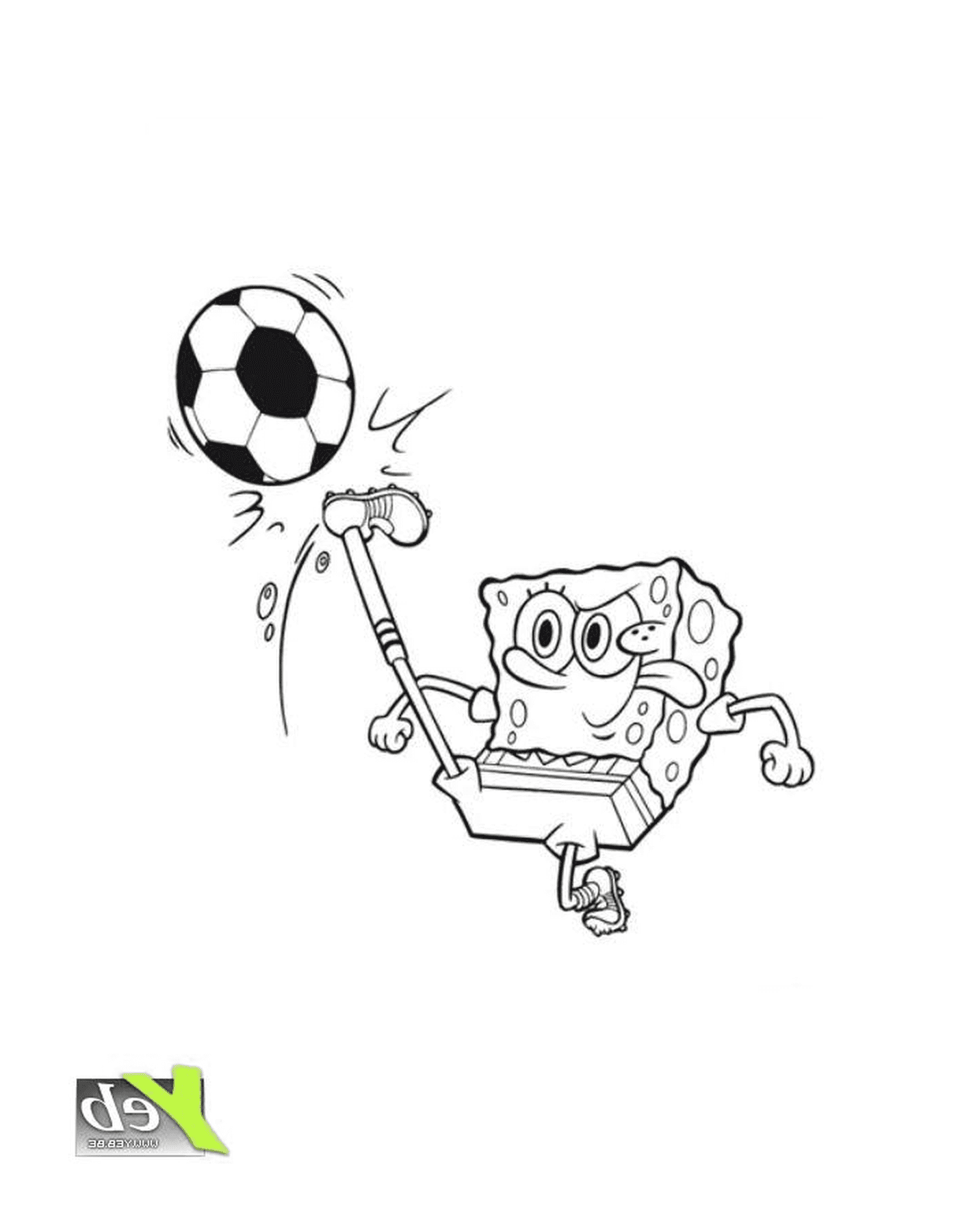  Bild von einem Sponge Bob, der Fußball spielt 