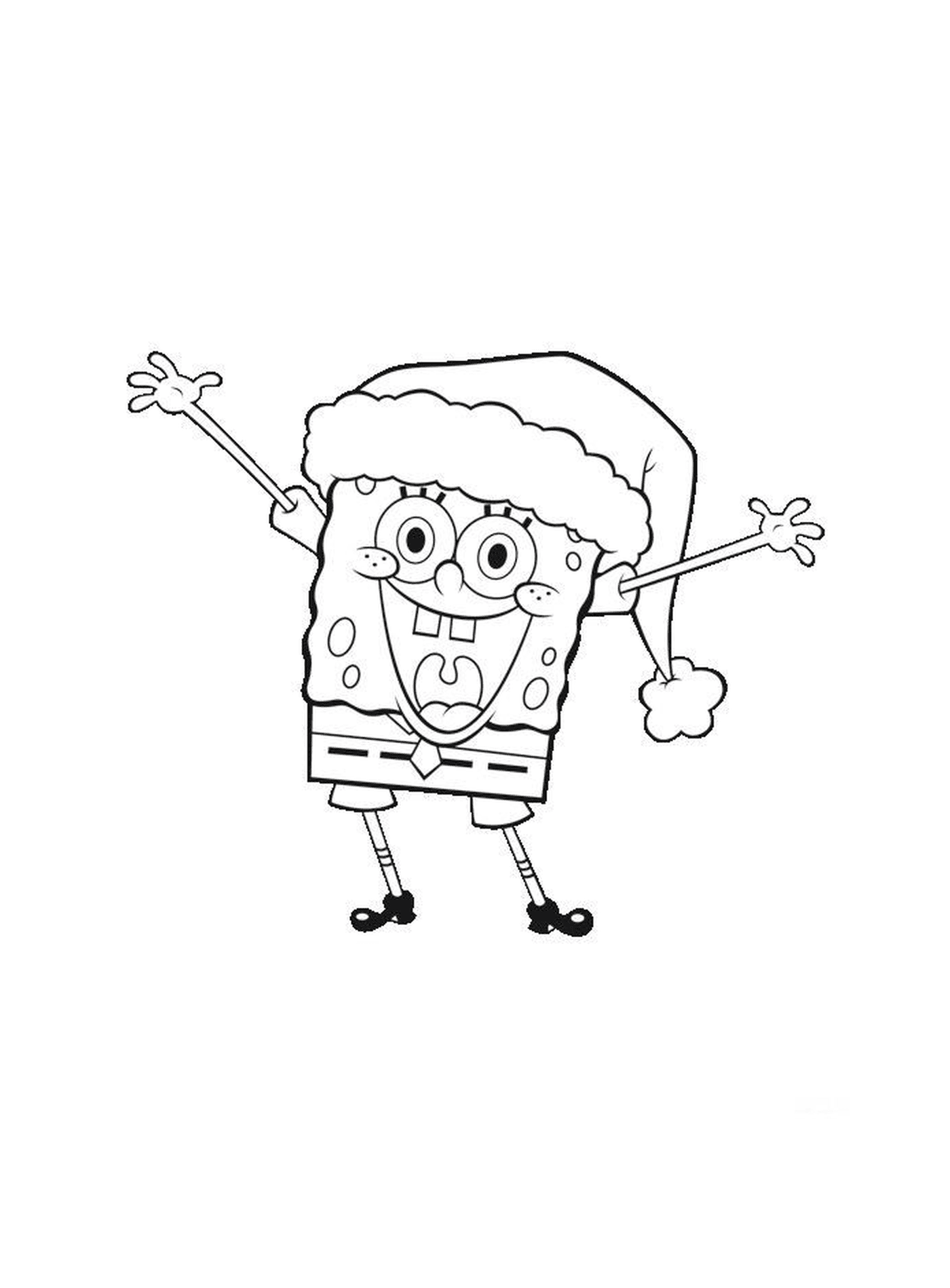  A Spongebob wearing a Santa's hat 
