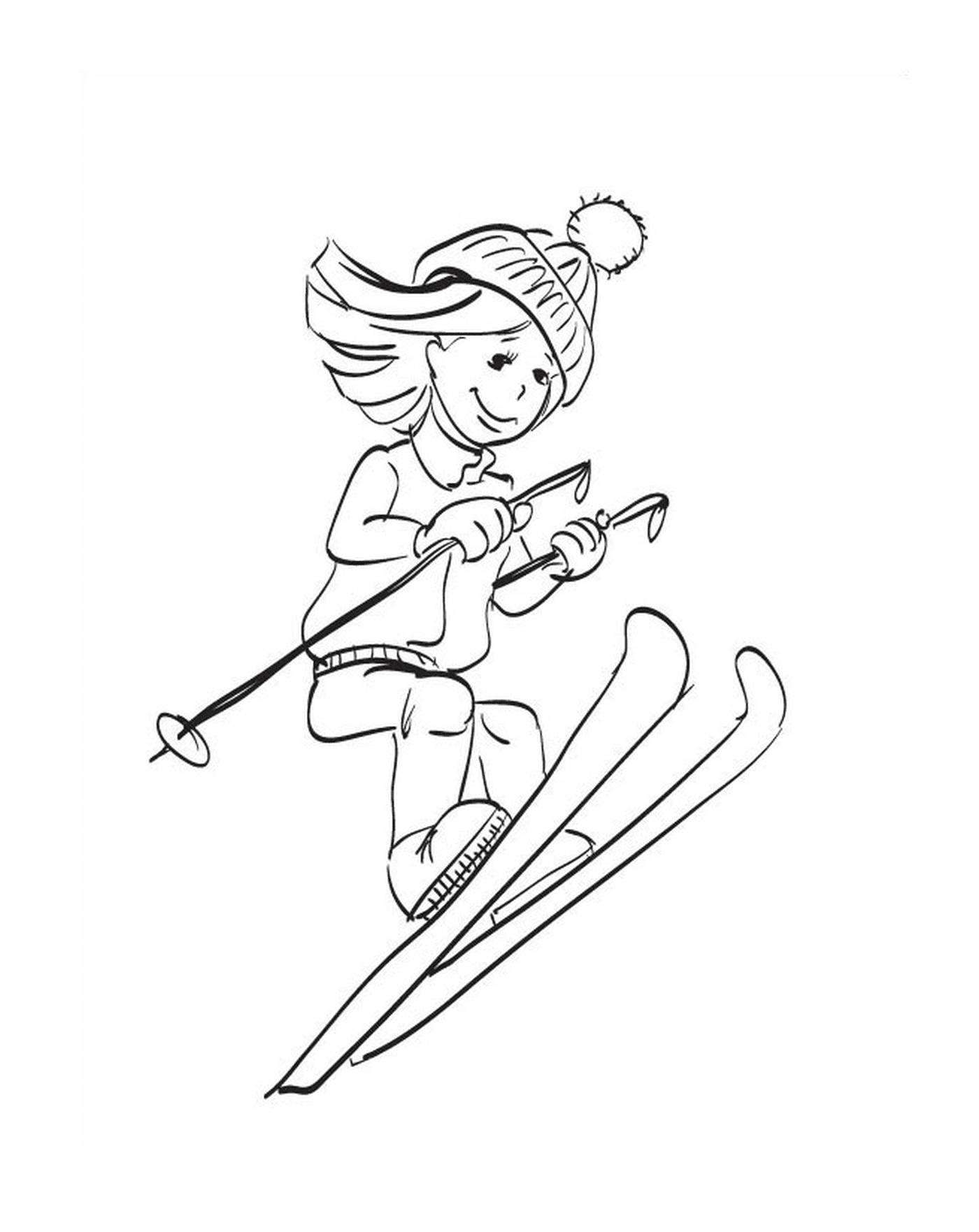  Winter sport, skiing, girl going down a slope 