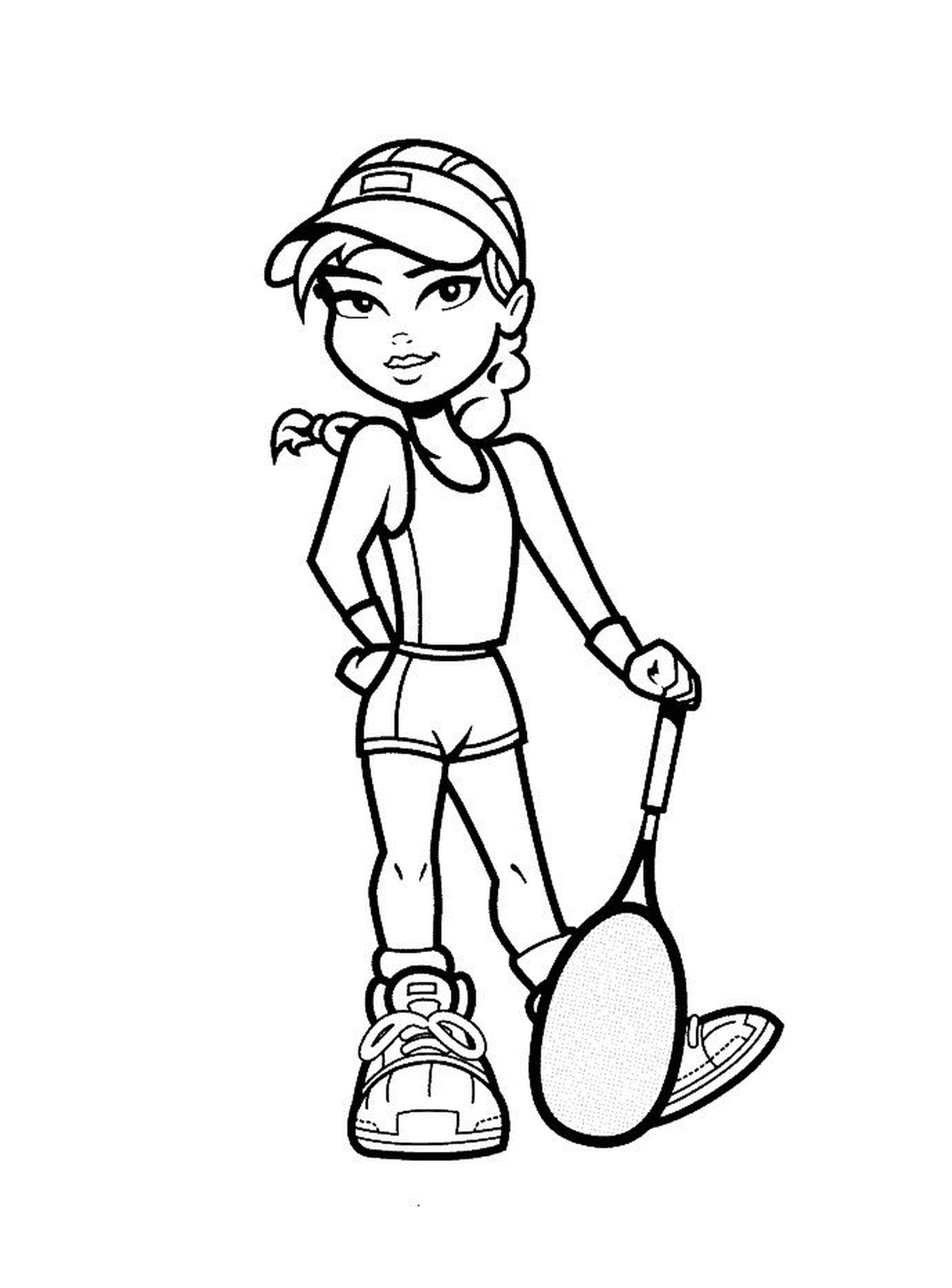  Deporte, tenis, chica con una raqueta de nieve 