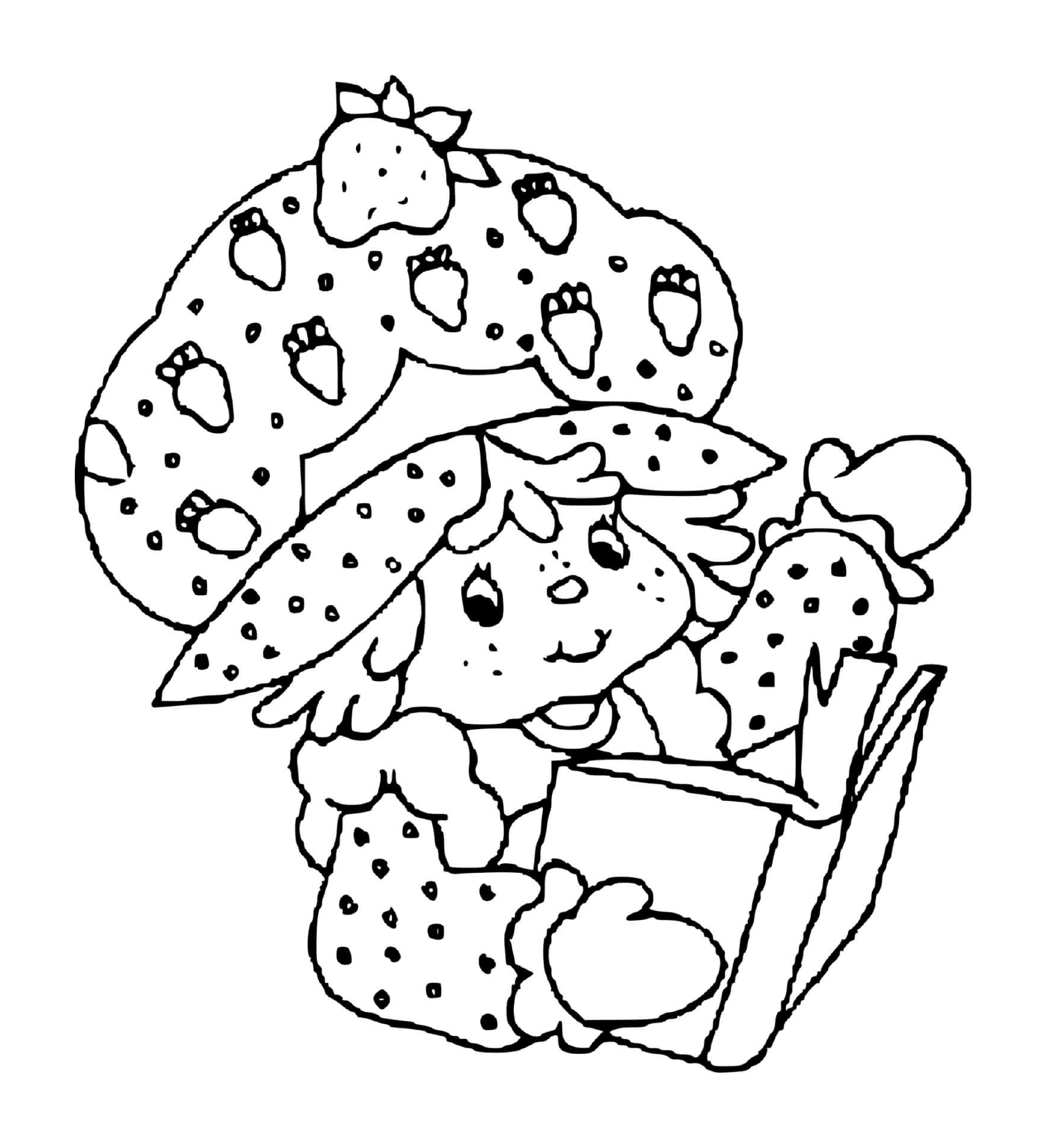  Charlotte mit Erdbeeren tauchte in einem fesselnden Buch 