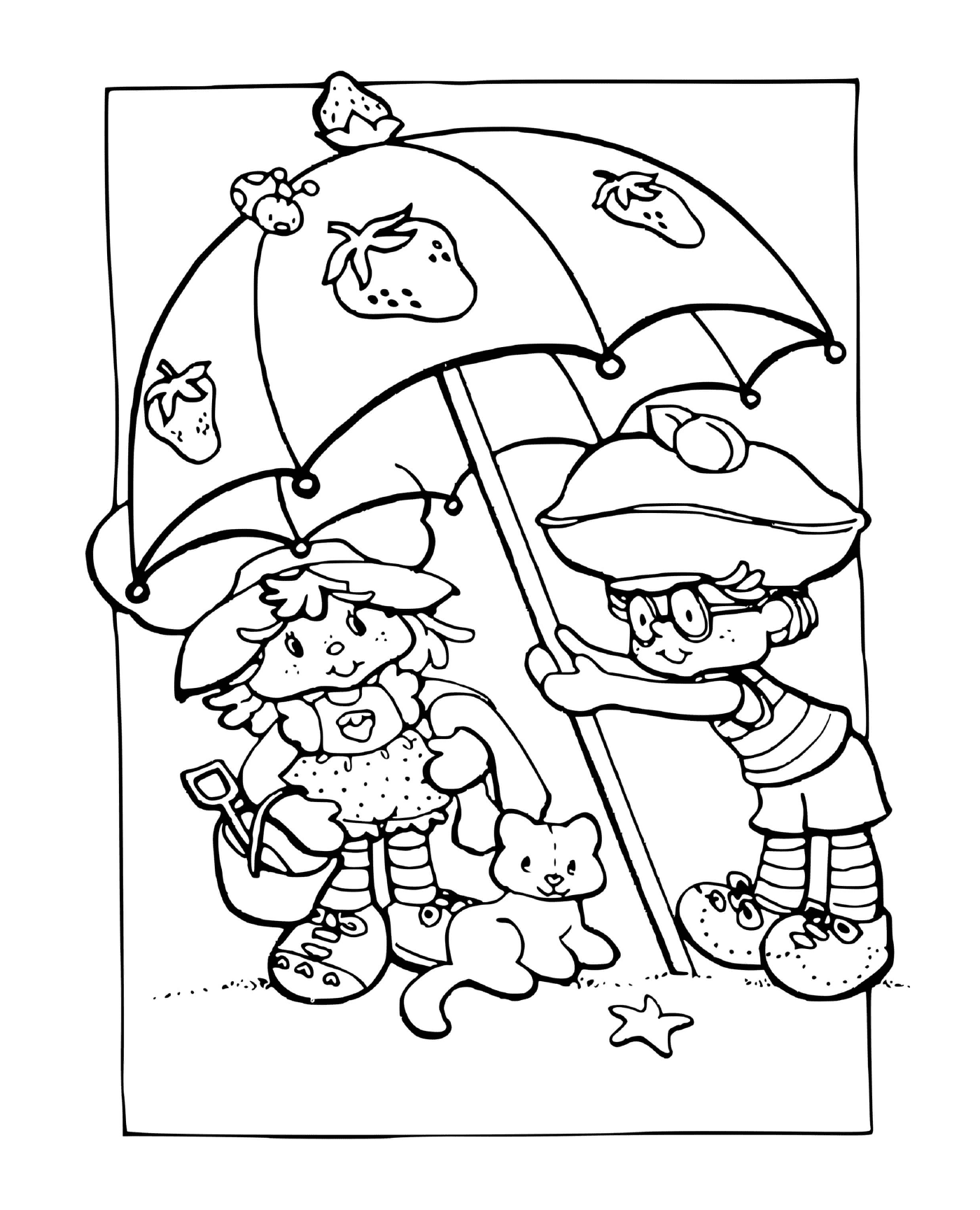  Charlotte mit Erdbeeren unter einem Sonnenschirm ruhen 