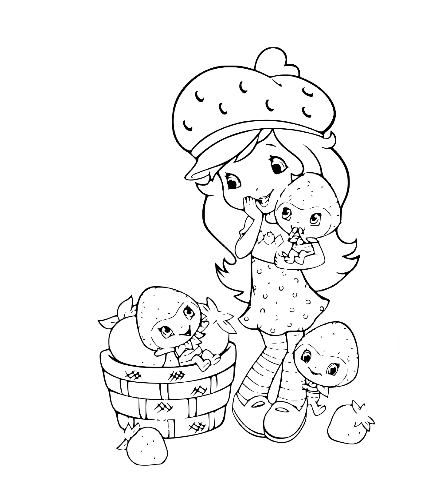  Клубника, счастливая клубника, с двумя детьми 