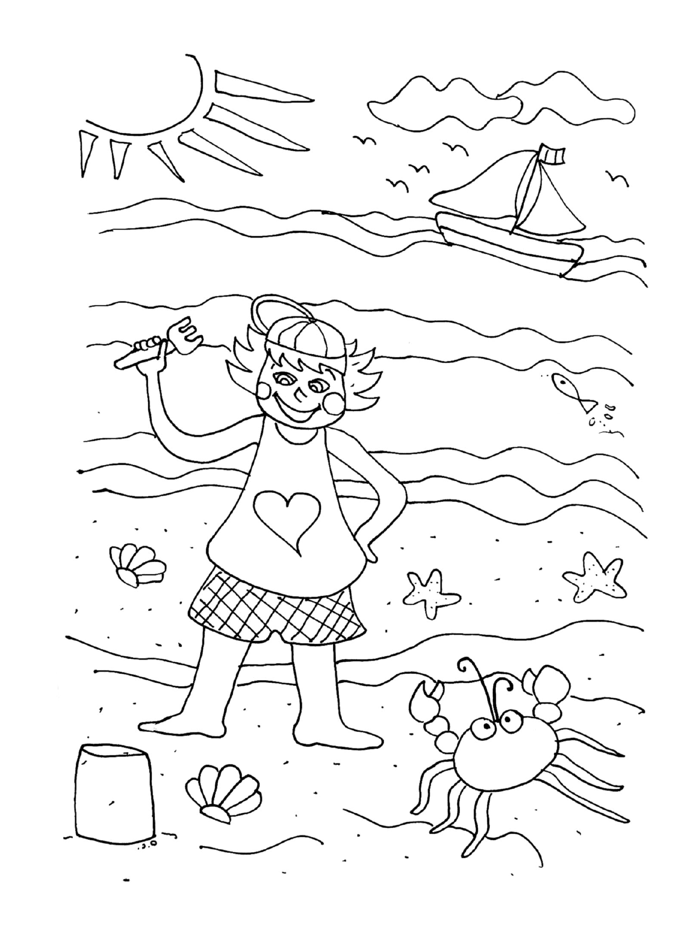  Eine Krabbe und ein Boot unter der Sonne im Urlaub am Meer im Sommer 