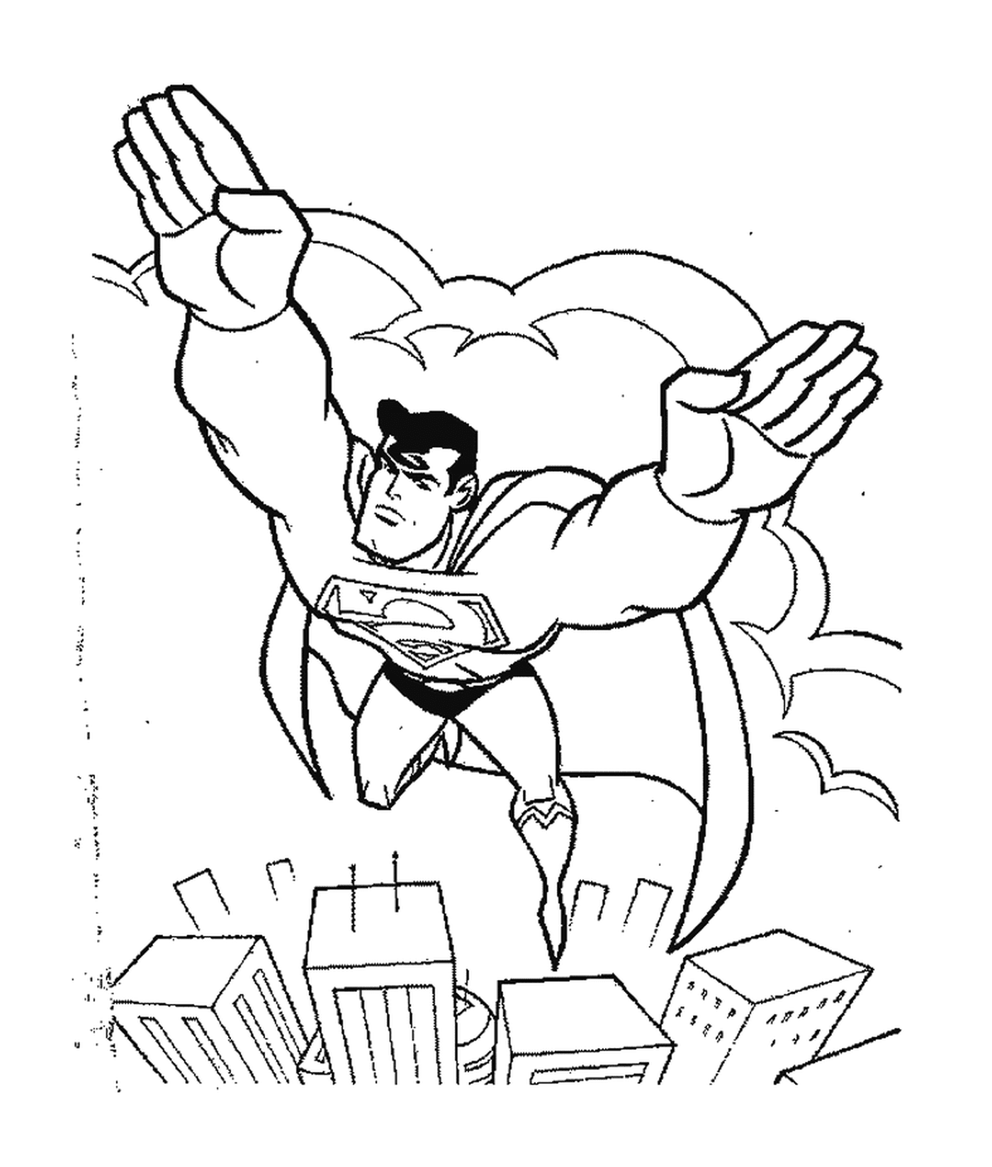  Superman fliegt über die Wolkenkratzer 