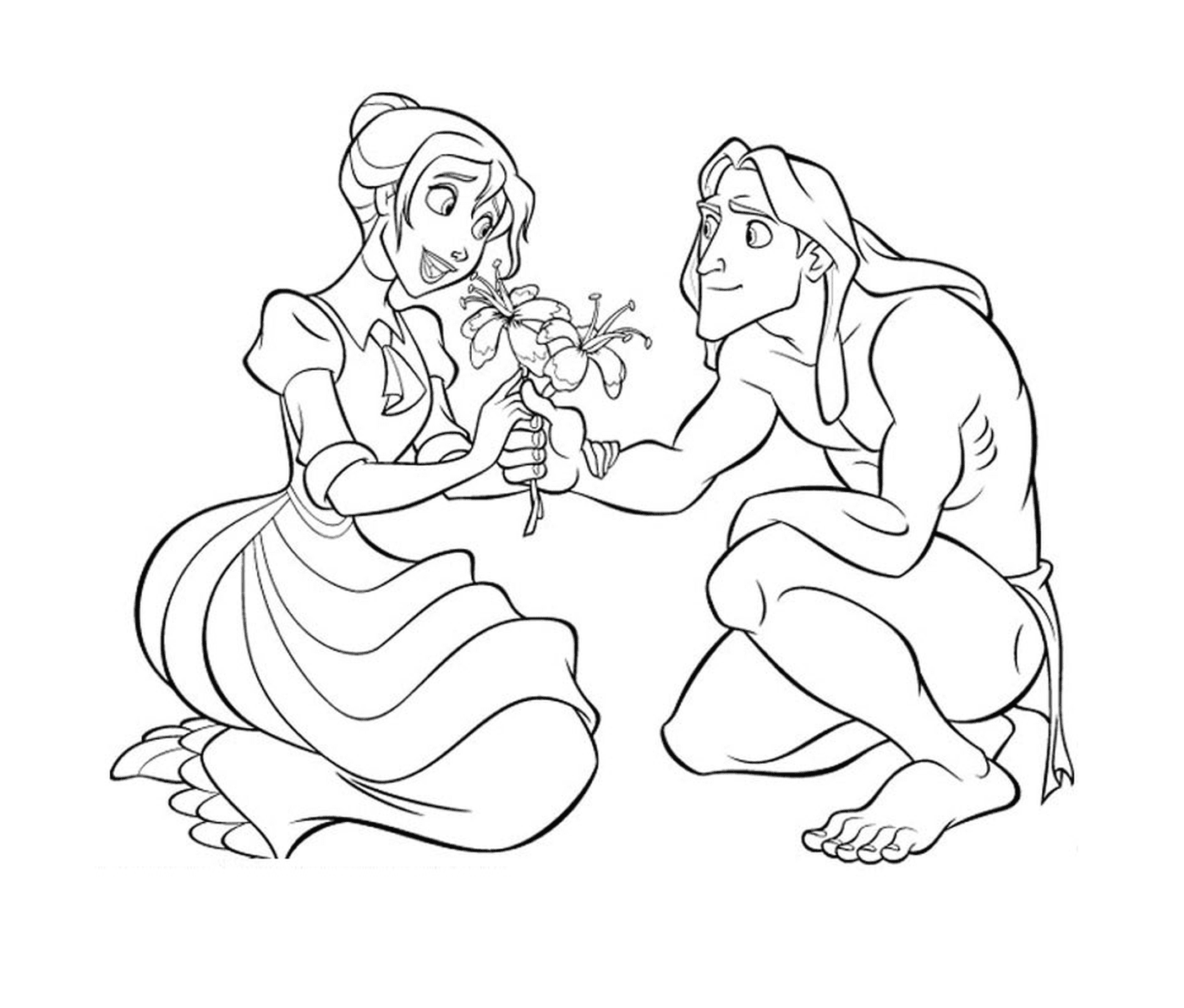  Mann und Frau halten eine Blume 