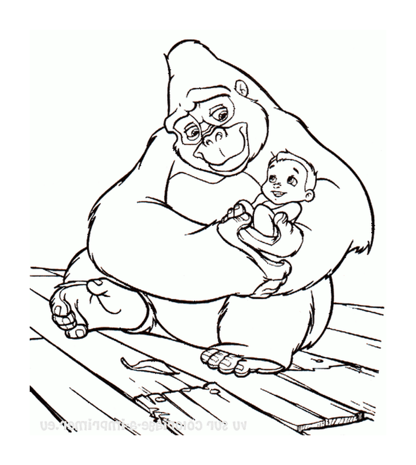  Erwachsene Gorilla hält ein Baby in ihren Armen 