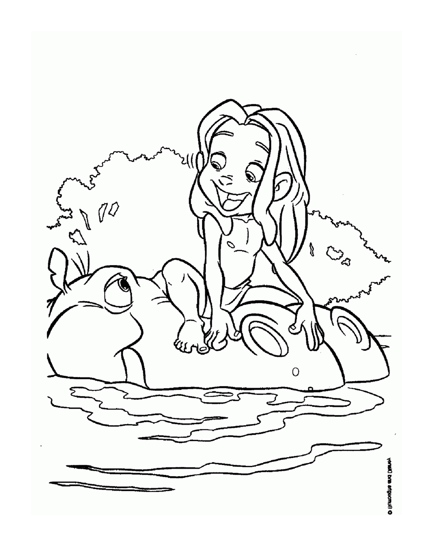  Chica sentada en un hipopótamo 