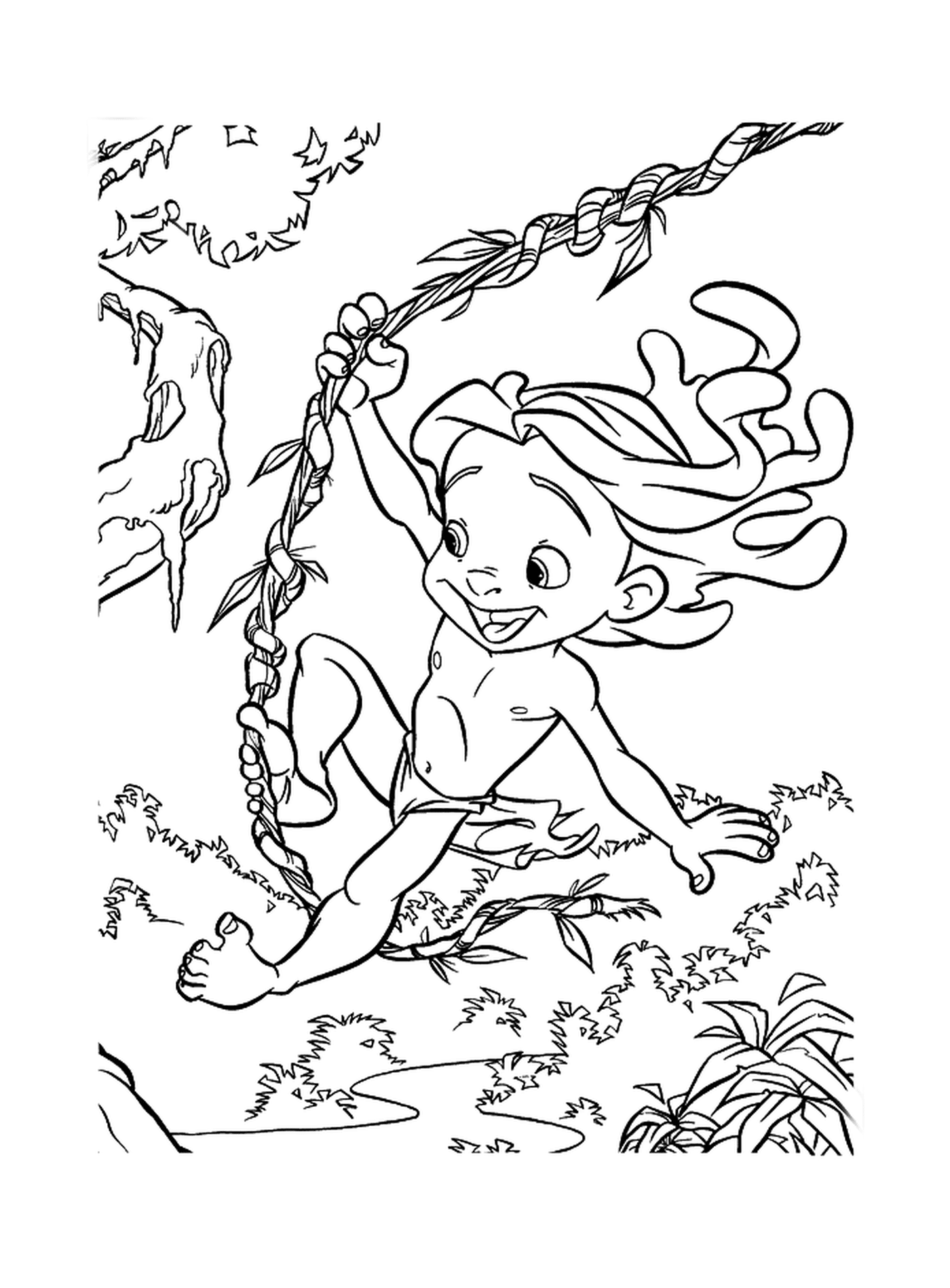  Child swinging on a tree branch 
