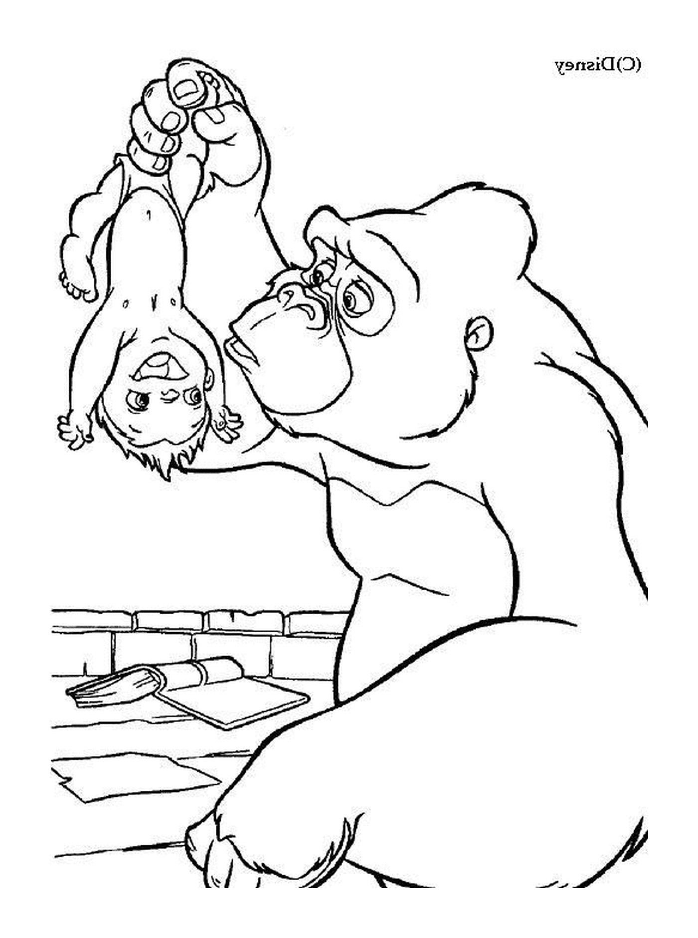  Gorilla und Junge spielen zusammen 