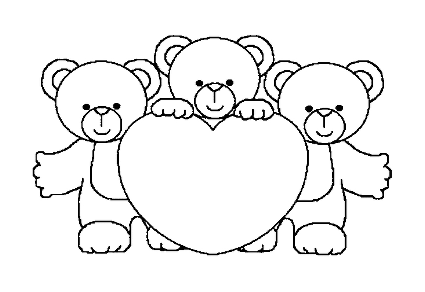  Three teddy bears with heart 