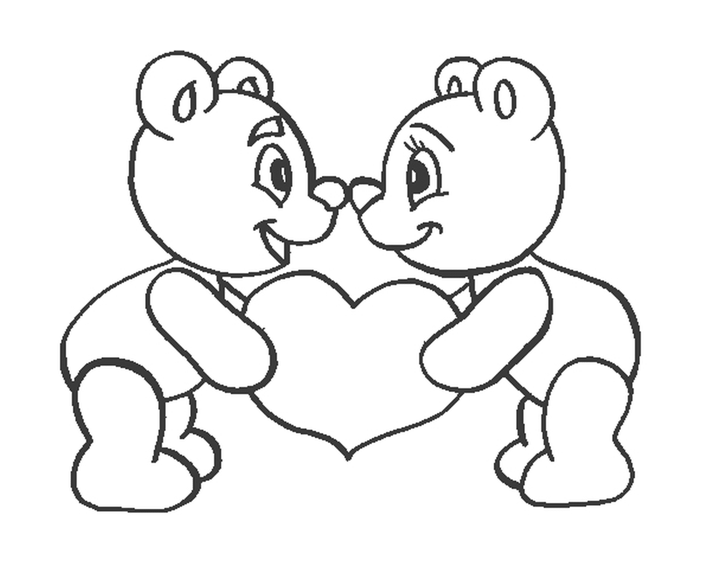  Два плюшевых медведя держат сердце 