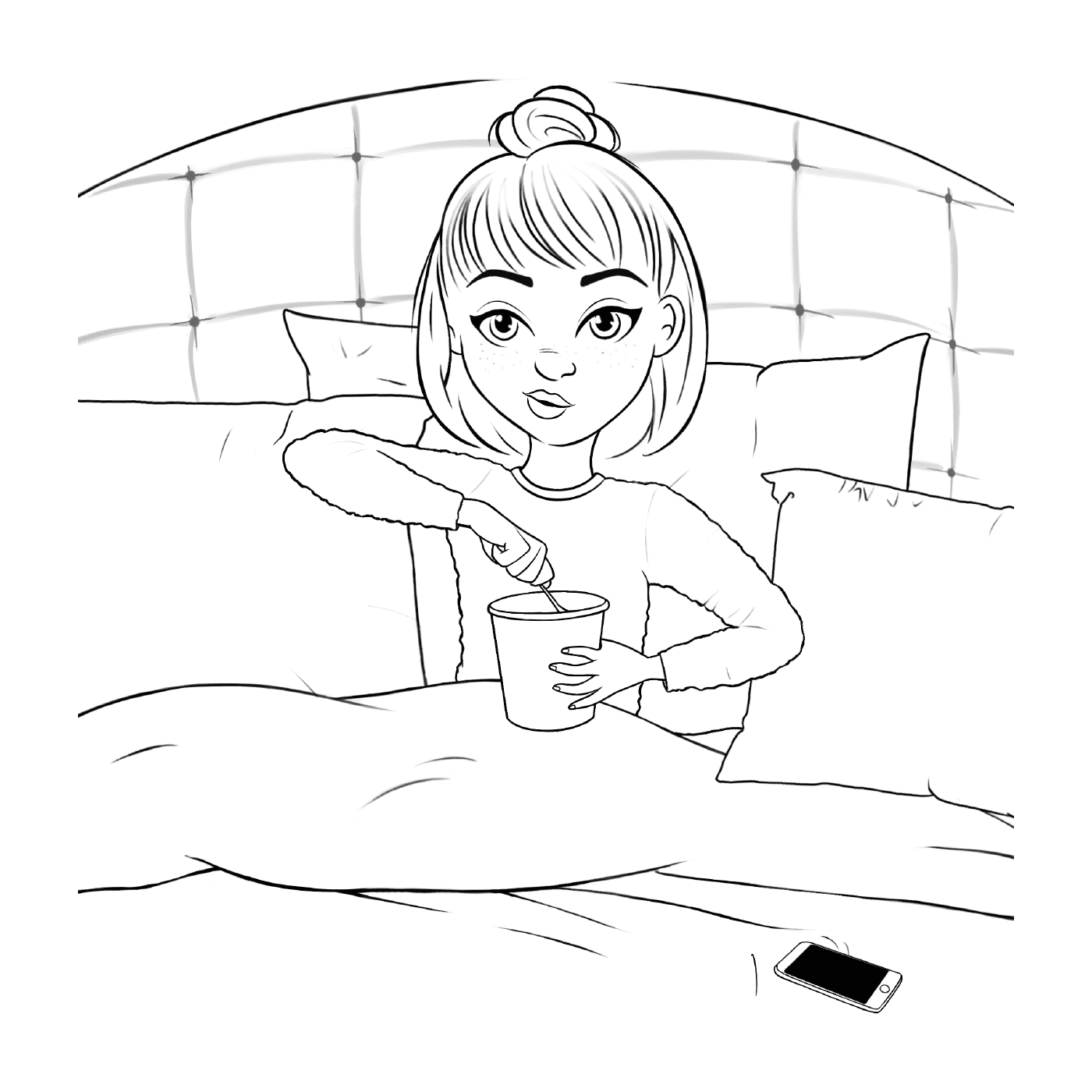  Teen girl in bed with ice cream 