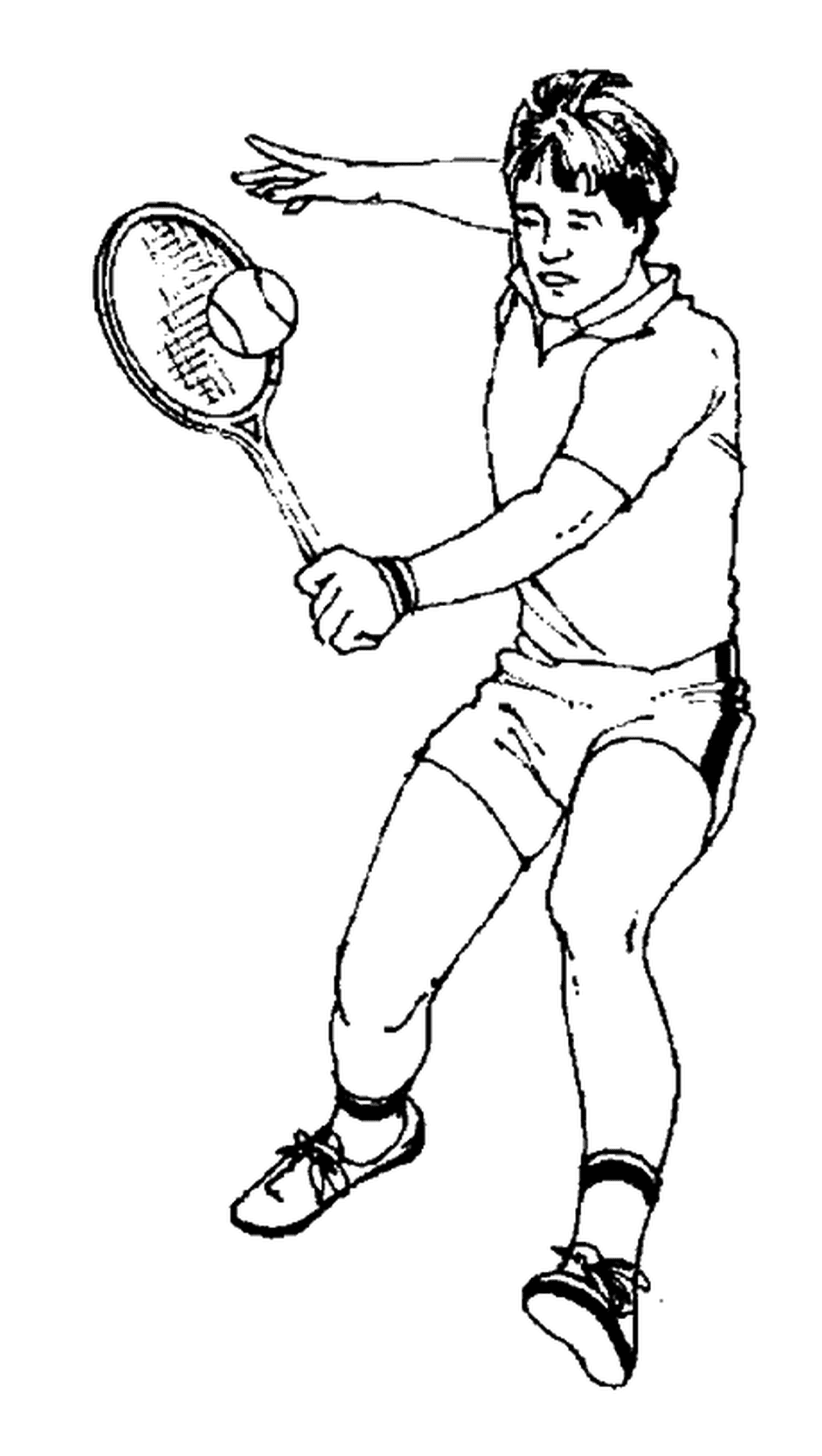  He sends the ball back with his racket 