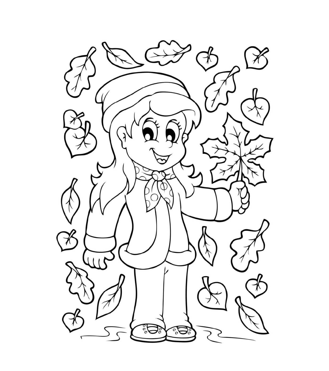  Девочка окружена осенними листьями 