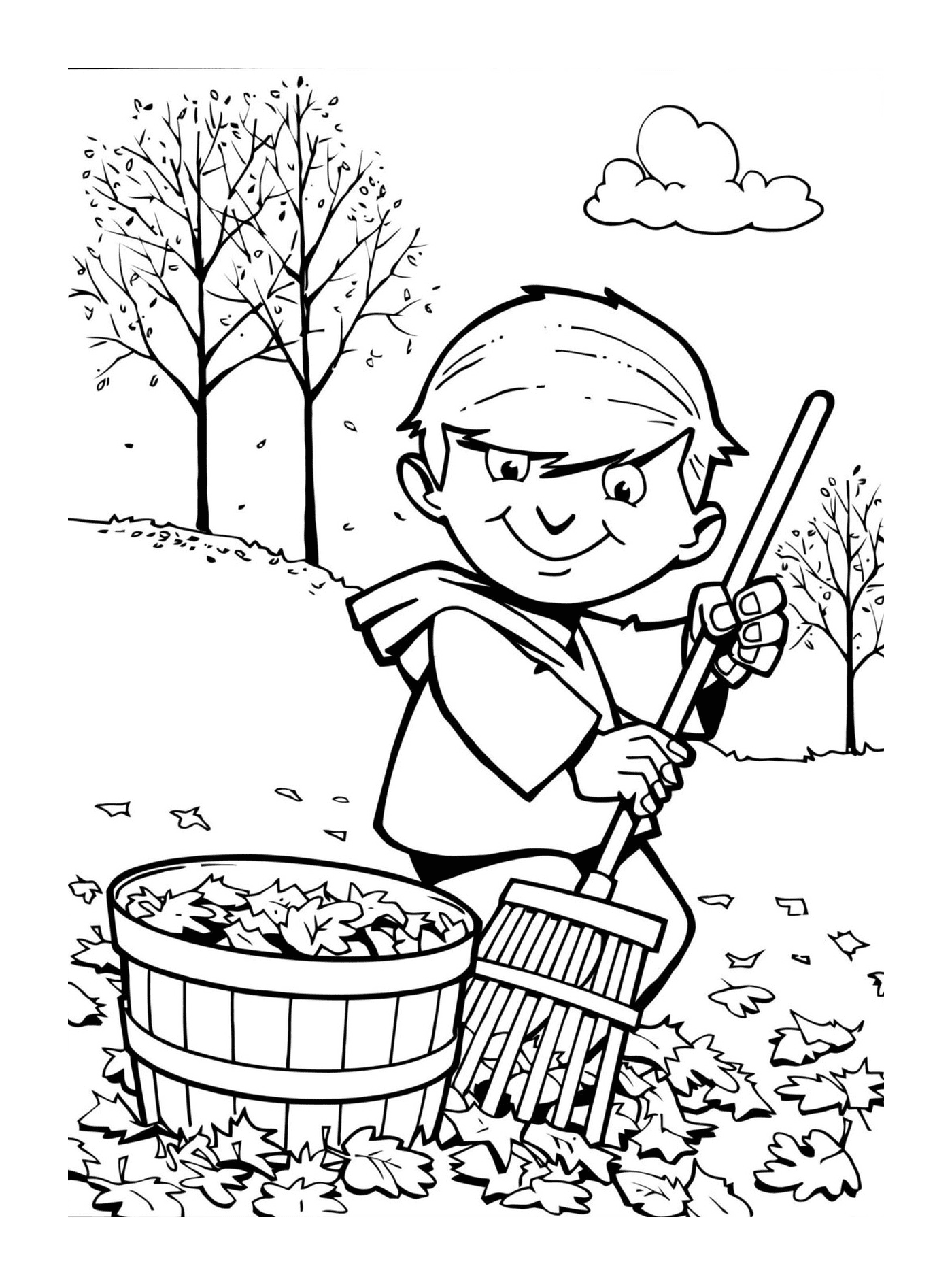  Bambino che raccoglie foglie d'autunno 