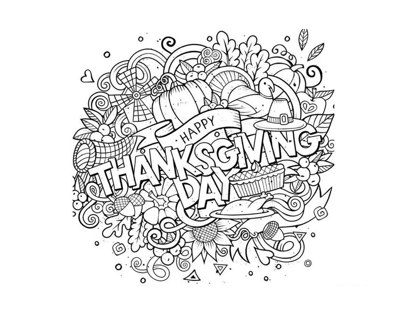  Una feliz página para colorear de Acción de Gracias 