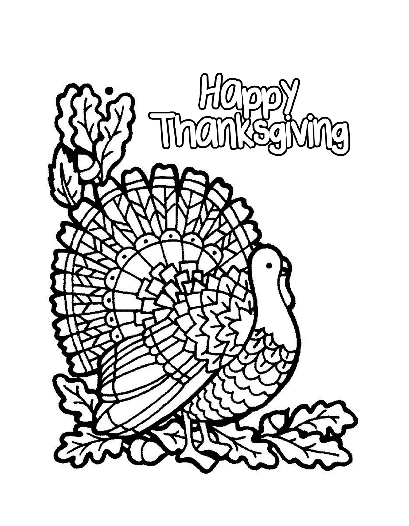  A coloring page with a happy turkey 