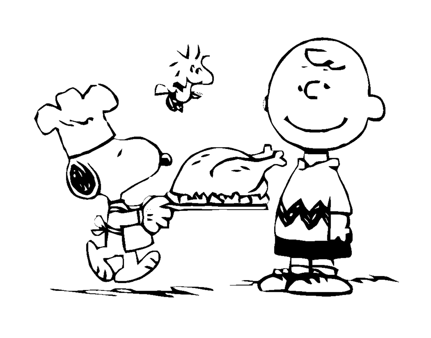  Un dibujo en blanco y negro de Charlie Brown y Snoopy 