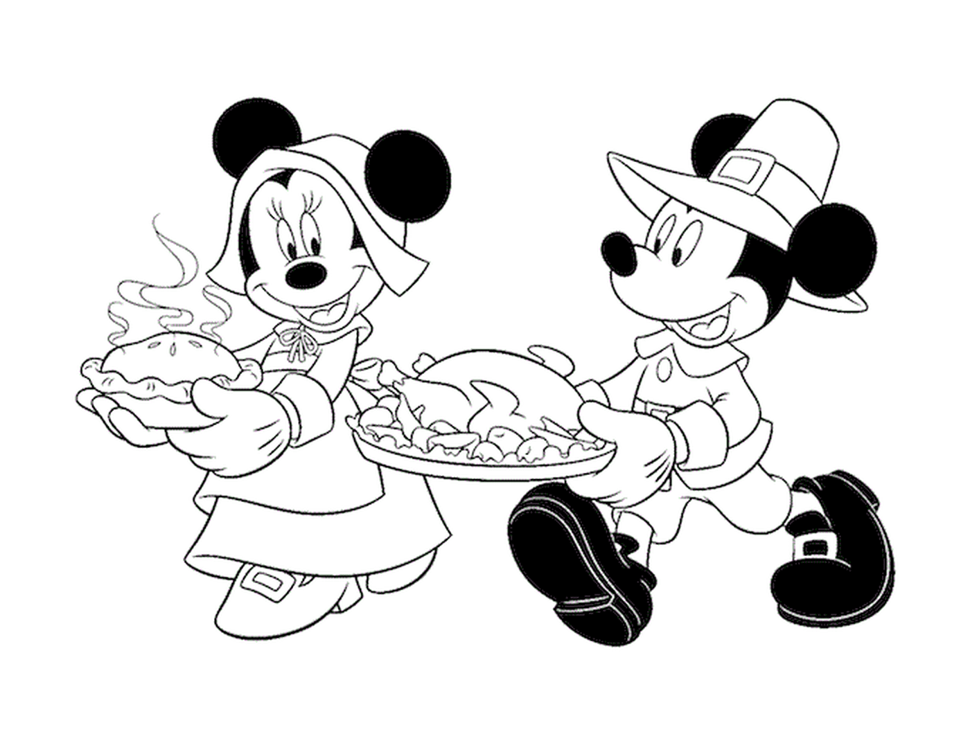  Mickey Mouse sosteniendo un plato de pavo 