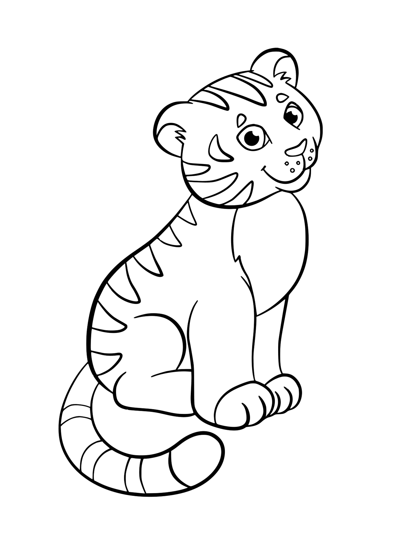  Ein sitzender und lächelnder Tiger 