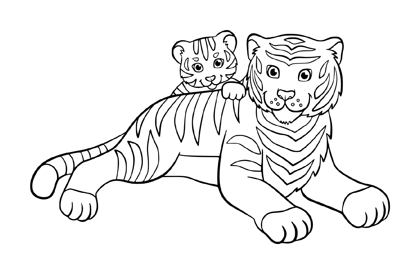 Un tigre con su bebé tigre 